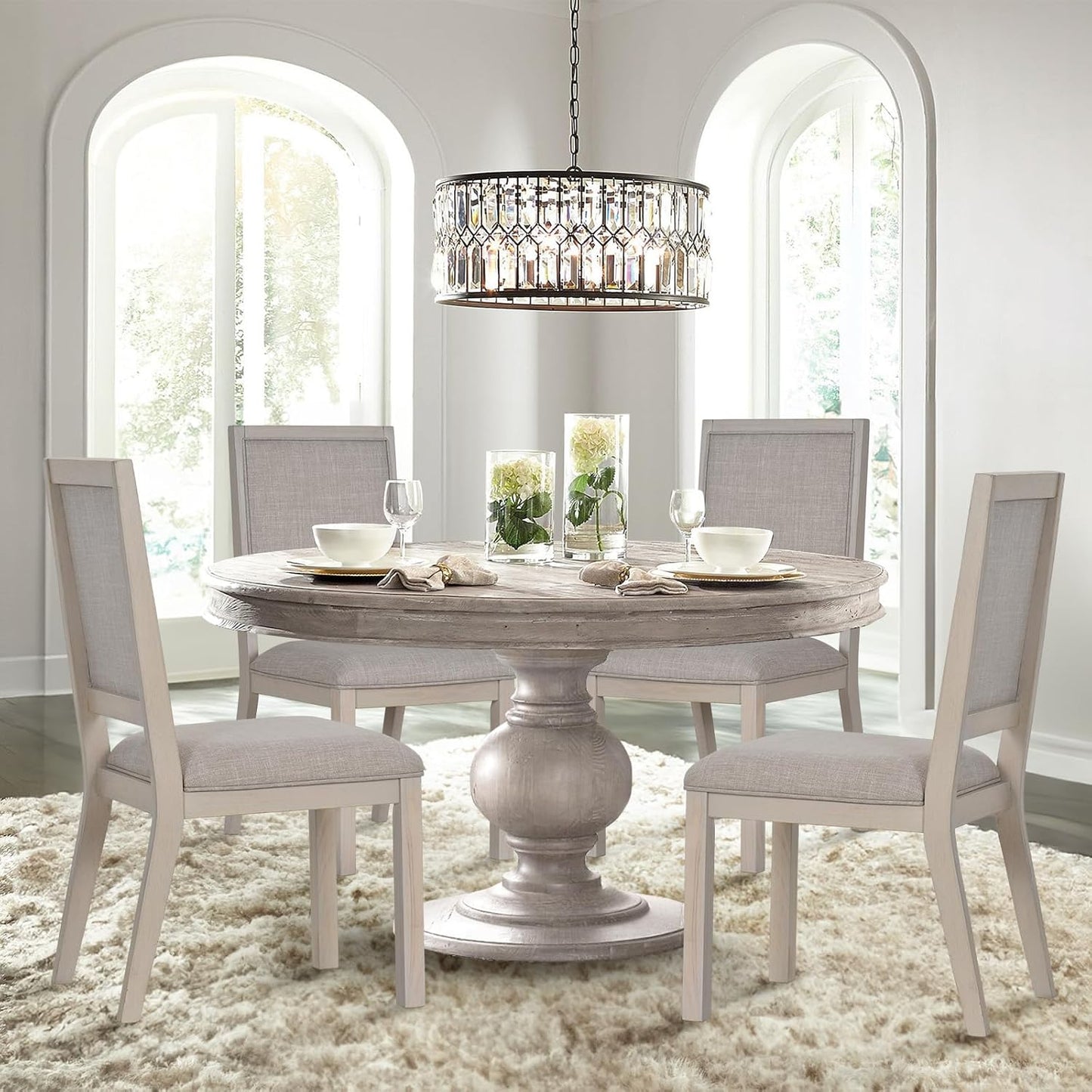 COLAMY Rectangular Dining Table Set for 4, Wood Dining Table for 4 with Chairs, 60 Inch Dining Table and Chairs for Kitchen, Dining Room, Brown/Ivory