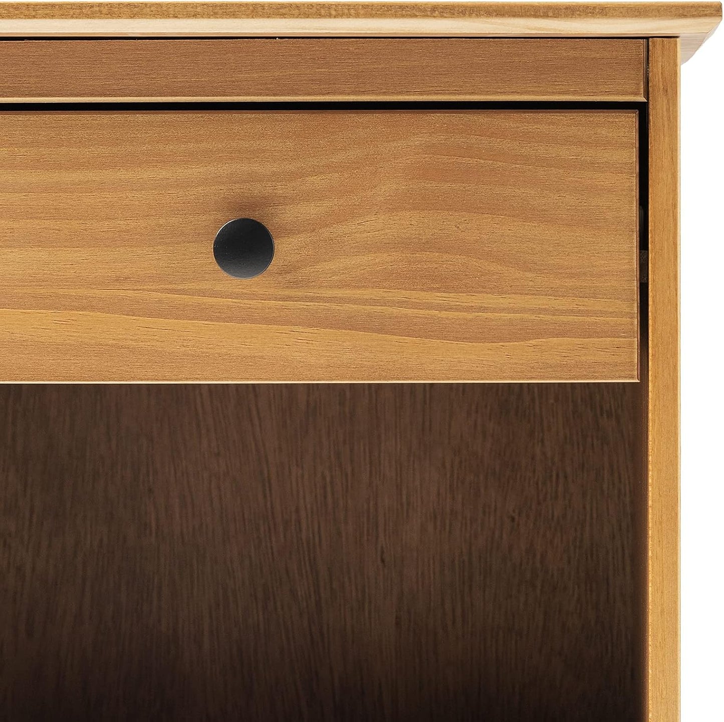 Walker Edison Traditional Wood 1 Drawer Nightstand Side Table Bedroom Storage Drawer and Shelf Bedside End Table, 18 Inch, Caramel