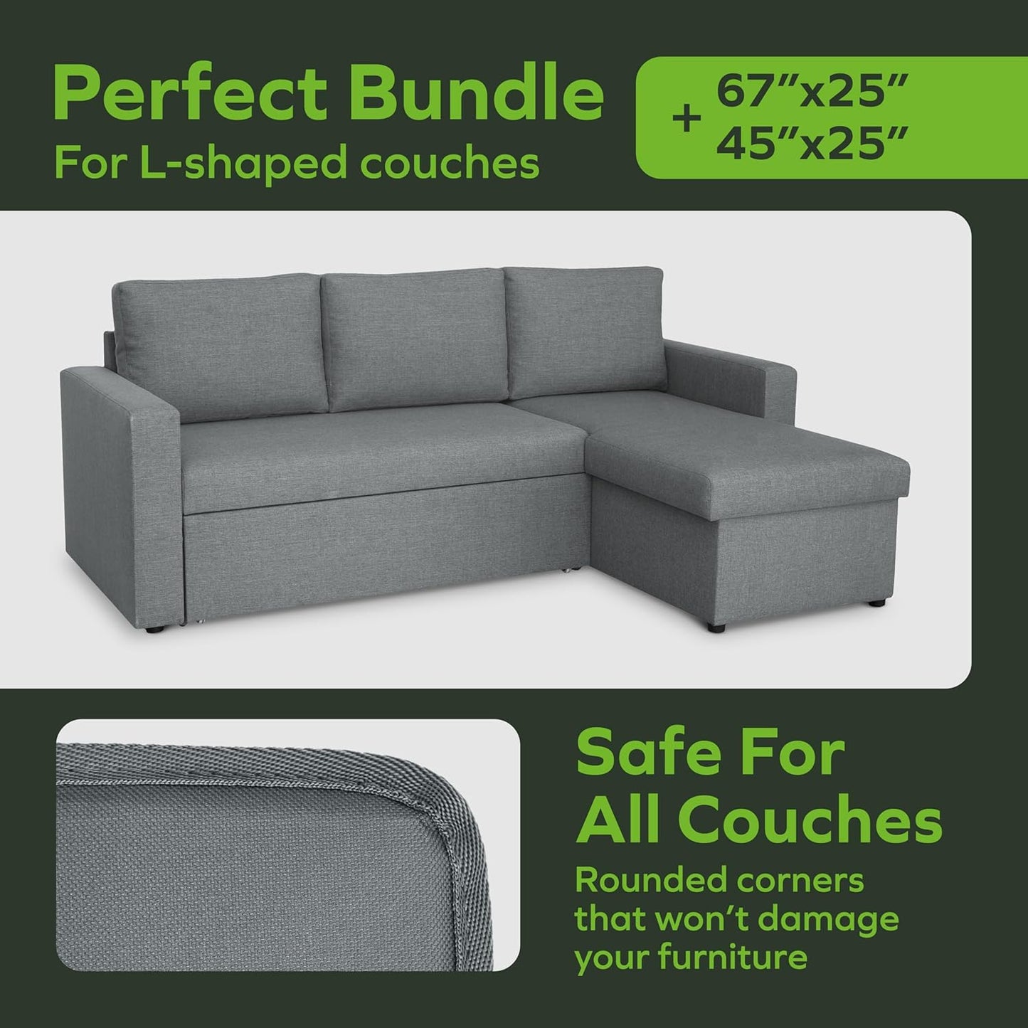 BEN'SHOME® Deep Sectional Couch Cushion Support for fix Sagging Seats - Heavy Duty Solid .5" Wood Sofa Support Board | 67" x 25" + 45" x 25" Under Cushion Insert Set | Non-Slip | 400 LB Capacity Each