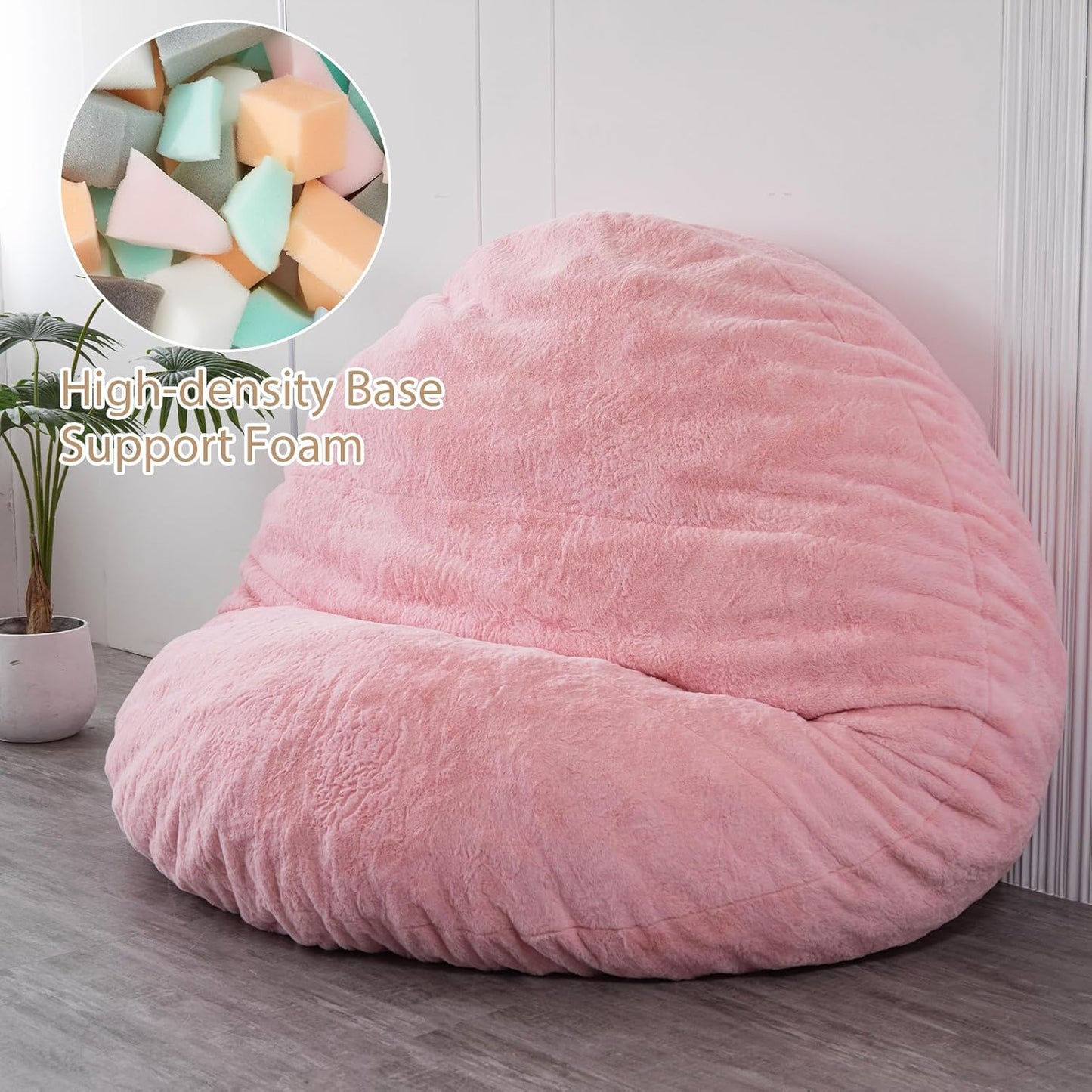 BYBYME 3 in 1 Bean Bag Chair, Convertible Chair Folds from Bean Bag to Lounger, High-Density Foam Filling, Faux Fur Big Sofa Bed, Giant Bean Bag Chair Bed for Adults