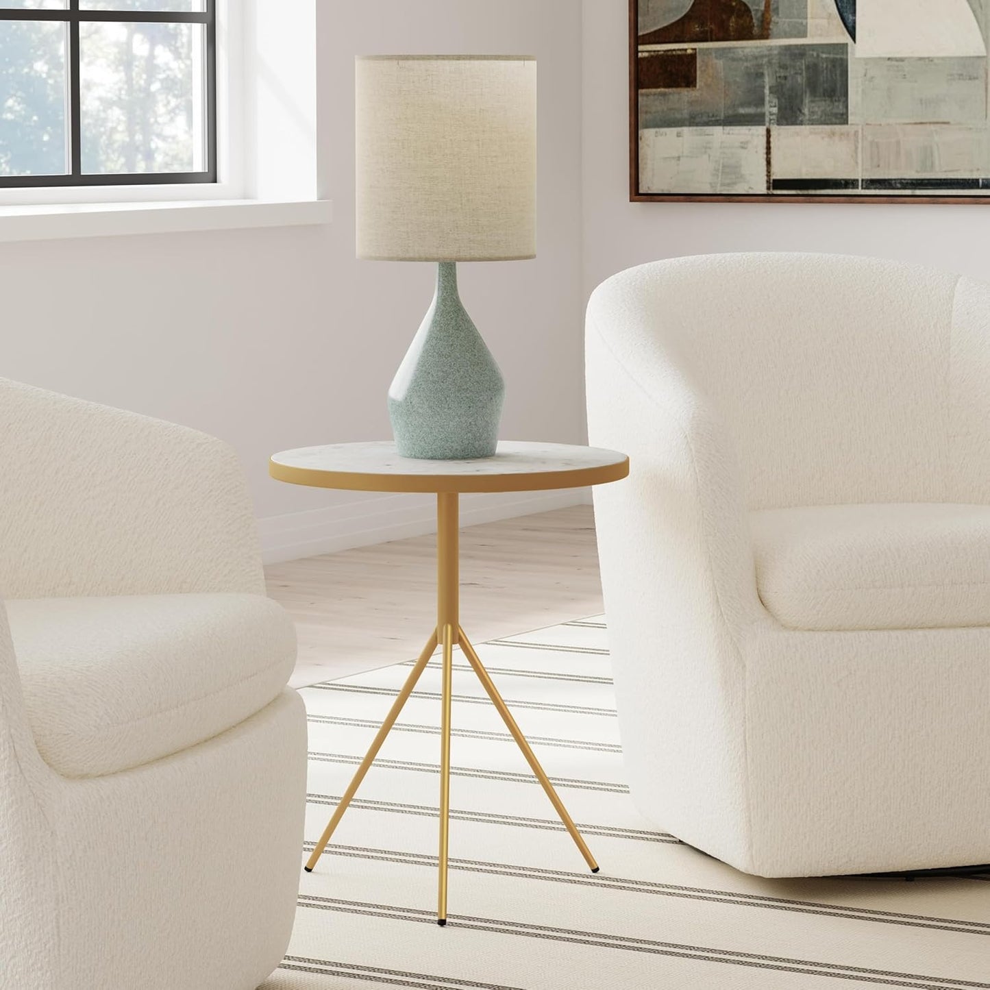 HomePop Marble Top End/Side Round Table with Gold Base