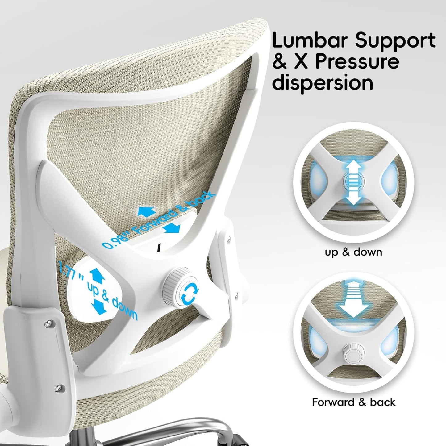 Home Office Ergonomic Chair-Computer PU Leather X-Shaped Desk Chair-Gaming Chair with Adjustable Flip-up Armrests Lumbar Support Mesh Executive Chair for Long Hours Office (Beige)