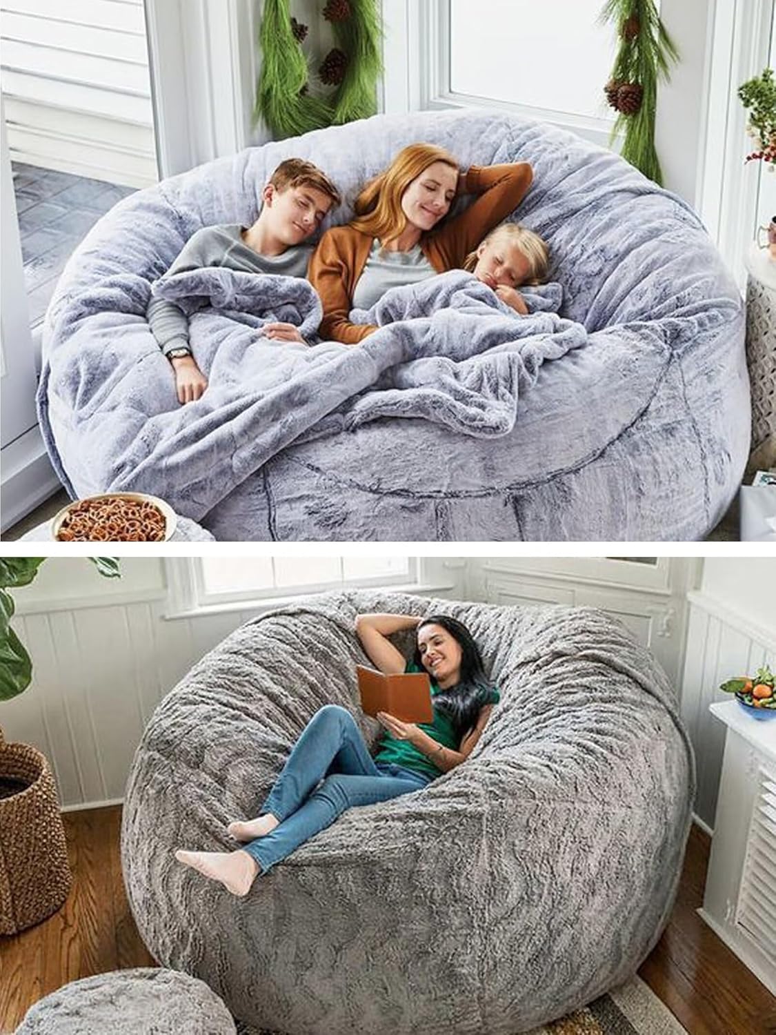 Bean Bag Chair for Adults Kids Without Filling Comfy Fluffy Oversized Round Beanbag Chair Lazy Sofa Cover for Reading Chair Floor Chair, 3.5FT, Brown