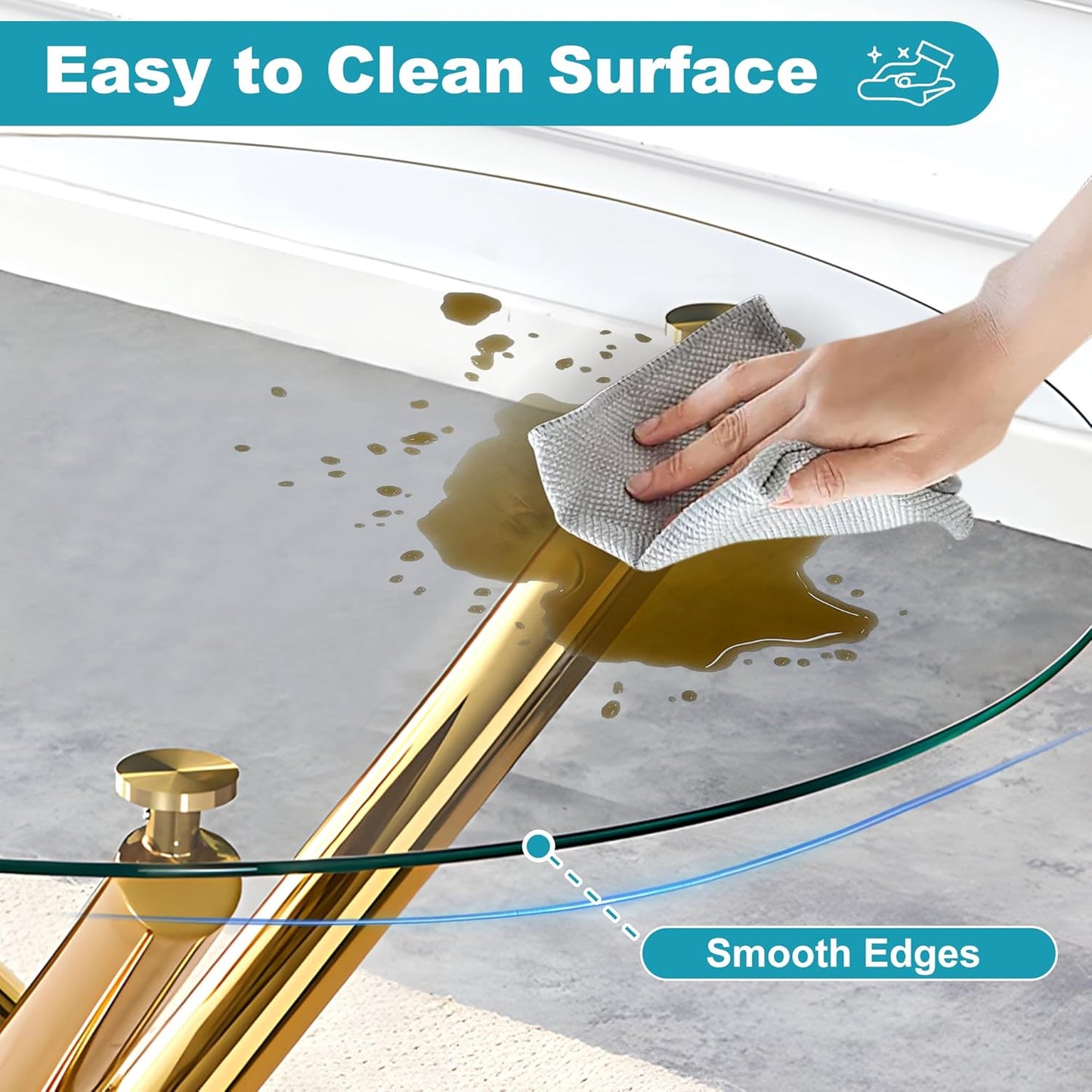 Kitchen Table Classic Dining Table for 4 Round Glass Dining Table 42" Kitchen & Dining Room Tables with Metal Legs and Glass Tabletop for Dining Room and Apartment, Gold