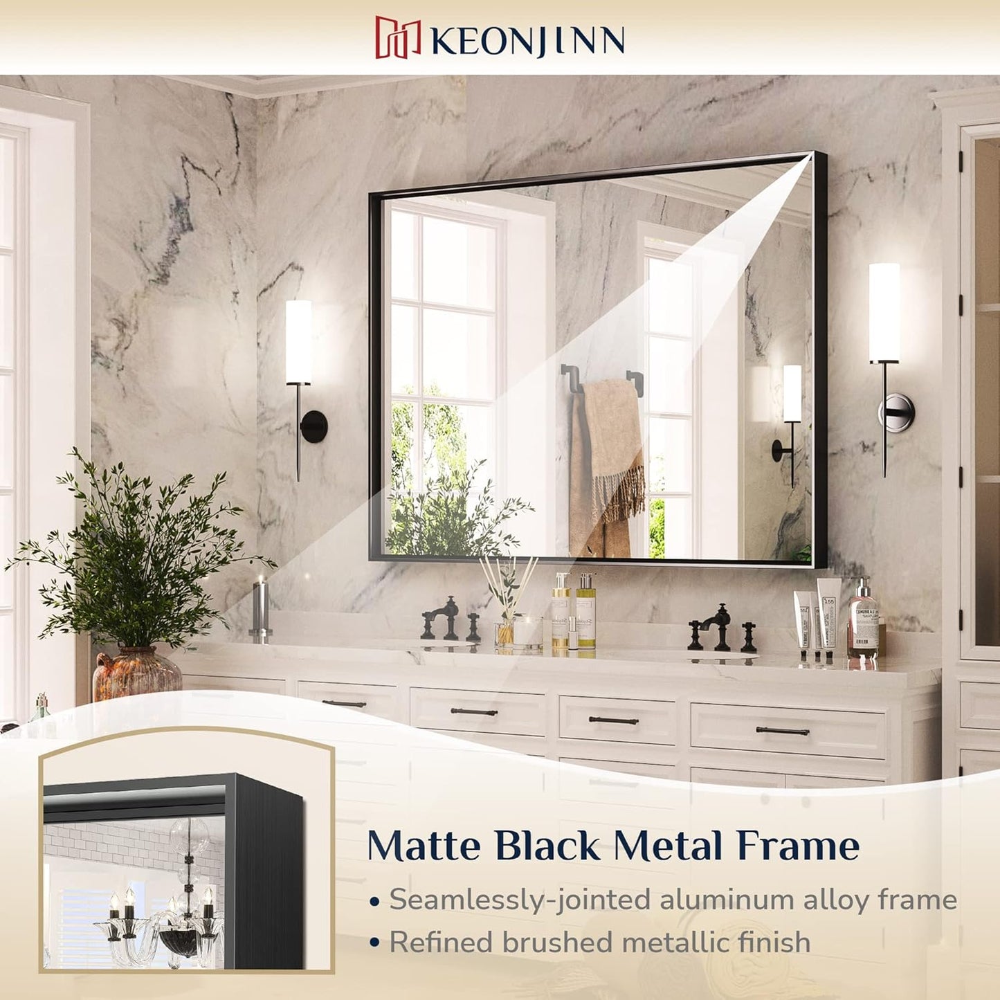 Keonjinn Black Framed Mirror for Bathroom 40 x 30 Inch, Rectangular Wall Mirror for Bathroom, Metal Frame Farmhouse Black Mirrors for Over Sink Large Decorative Rectangle Mirrors
