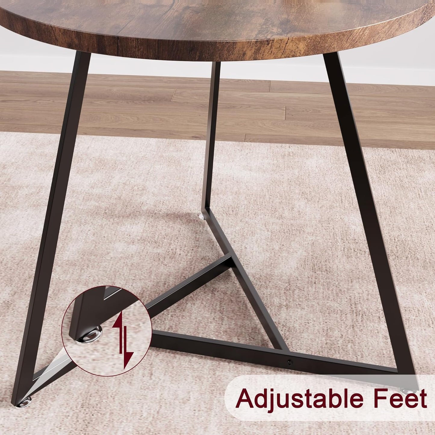 CABIHOME Dining Table Set for 2, Kitchen Table Set for 2, Kitchen Table Set with 2 Upholstered Chairs, Round Dining Table Set for Small Space, Apartment, Retro Brown