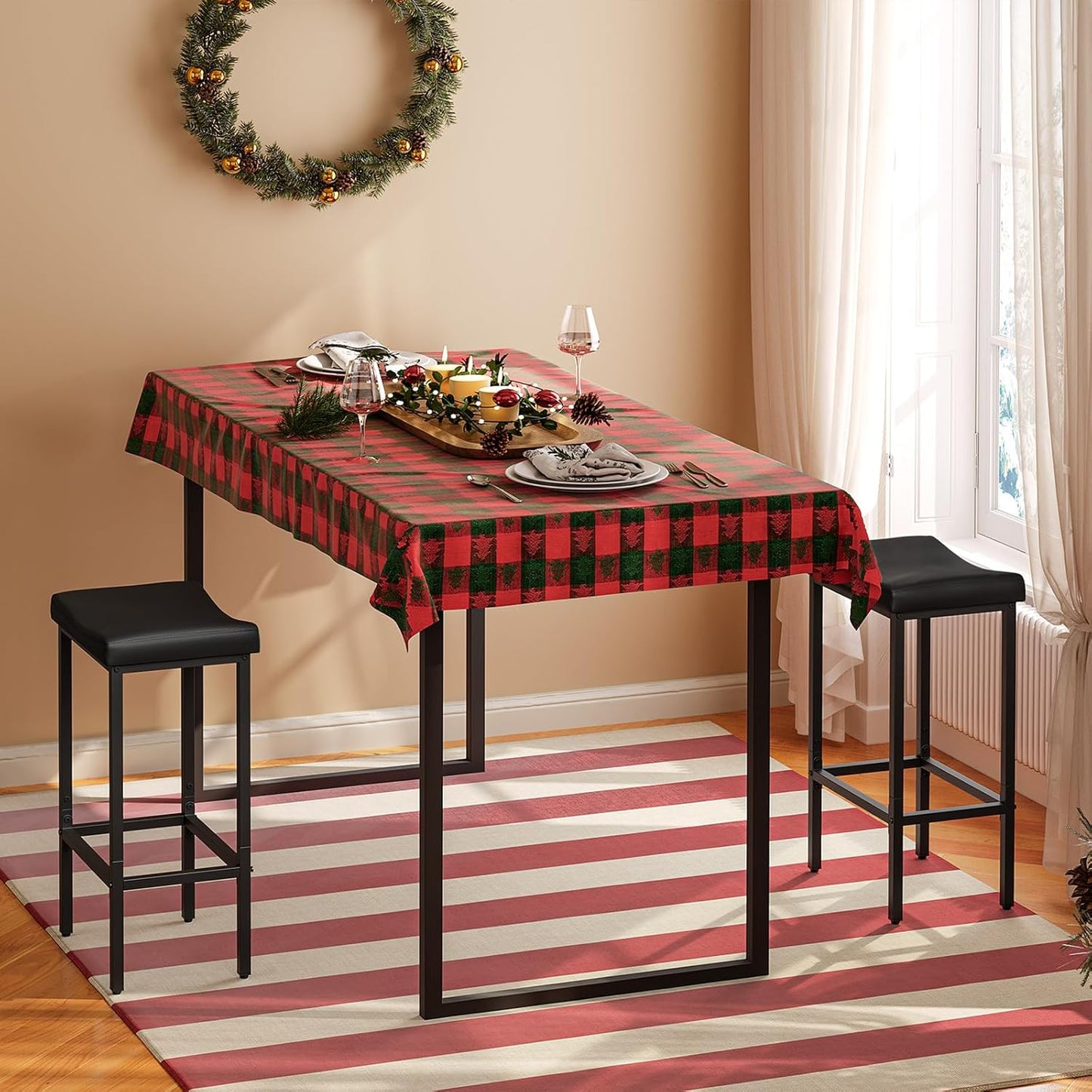 HOOBRO Bar Stools, Set of 2 Bar Chairs, Counter Height Stools, Saddle Barstools with Curved Surface, 24.8 Inches, 2.4" Thick Upholstery, for Kitchen, Dining Room, Cafe Black BB10BY01