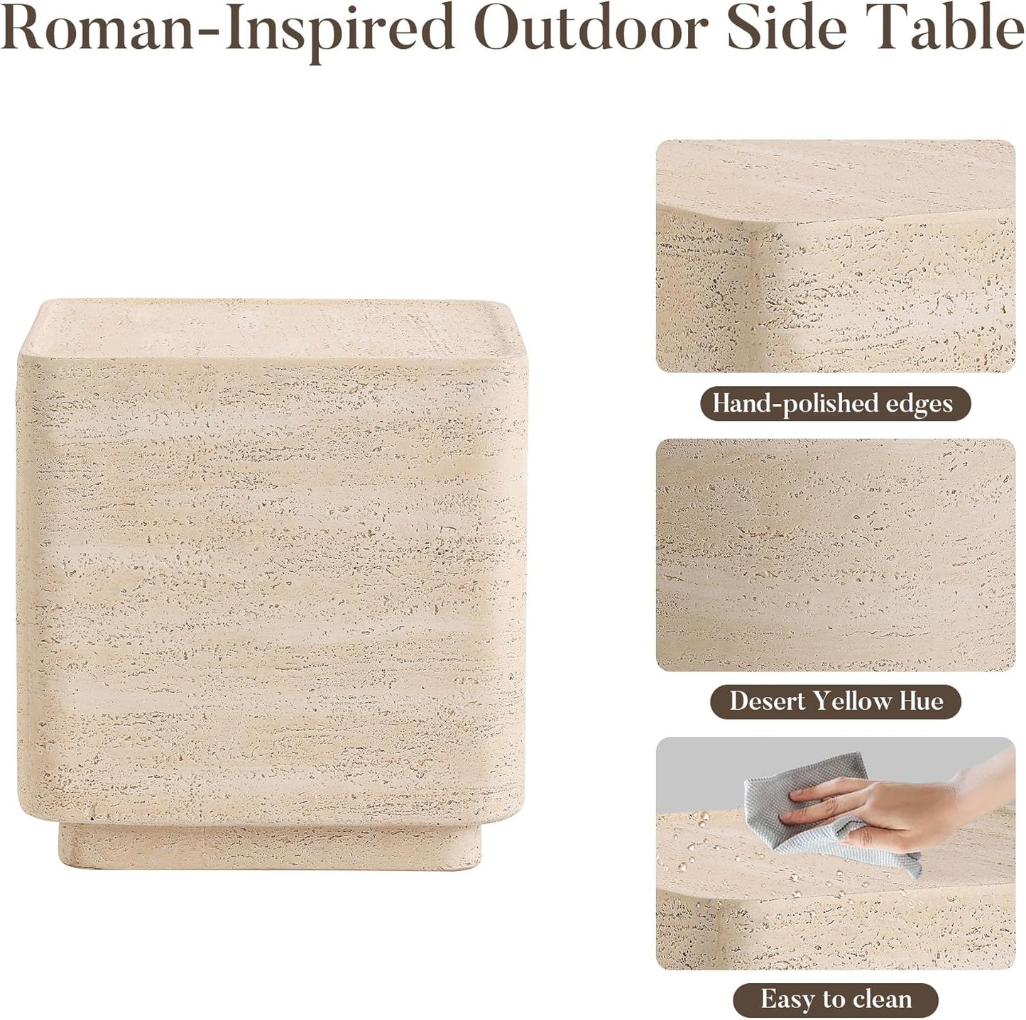 COSIEST 14.4" Outdoor Side Table, Rectangular Concrete End Table for Patio Small Outdoor Coffe Tables, Garden Stool Accent Table for Livingroom, Porch, Deck, Balcony & Beach,Sandy Yellow