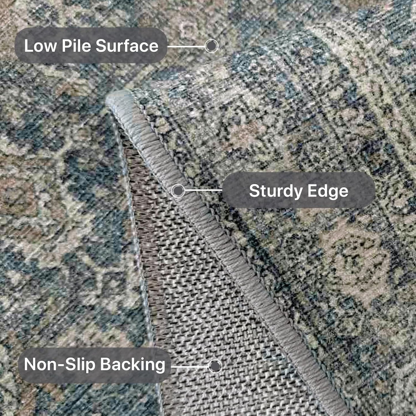 10X12 Area Rugs Machine Washable Rugs for Living Room, Vintage Boho Large Rugs for Bedroom Dining Room, Non Slip Indoor Soft Distressed Lightweight Thin Low Pile Carpet, Deep