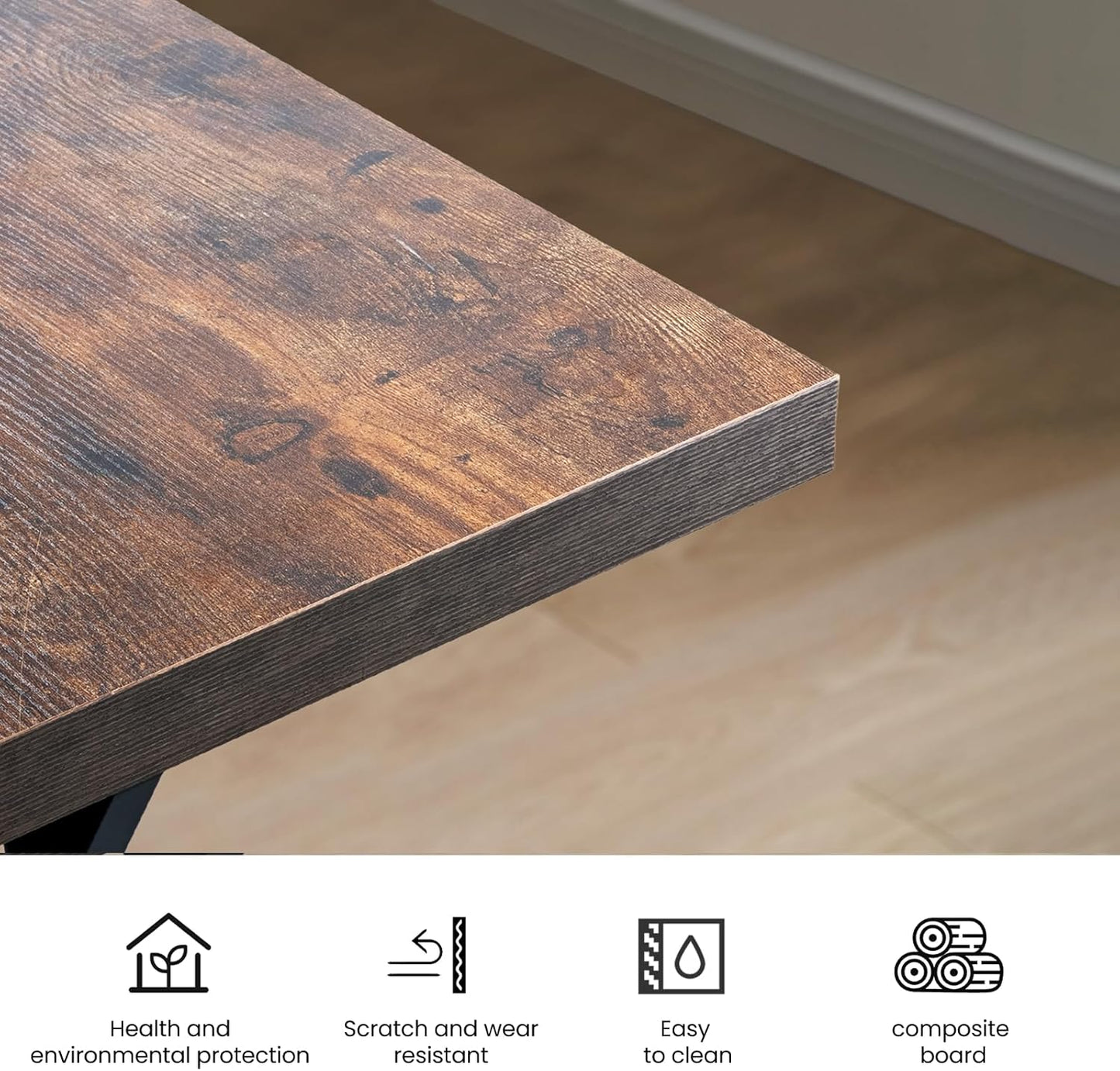 70.9Inch Office Desk, Executive Office Desk,Modern Industrial Style, Z-Shaped Table Legs, Country Black Wood Grain Top, for Home Office, Study, Conference (Iron Wood)