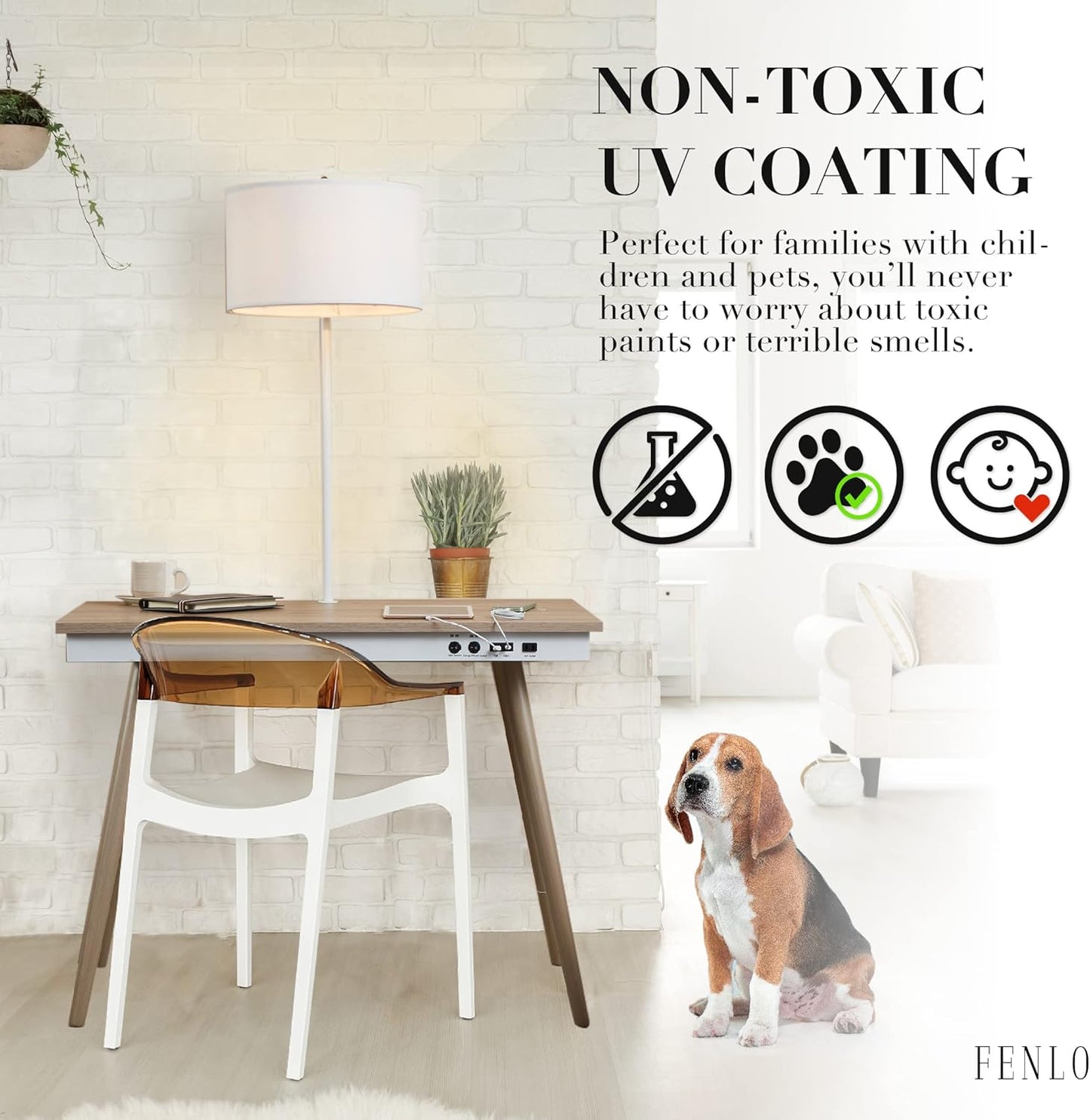 FENLO Future 39" Mid Century Desk for Home Office, Office Table with USB Charging Station, Mid Century Modern Desk with Wireless Charging, USB, and USB-C Ports