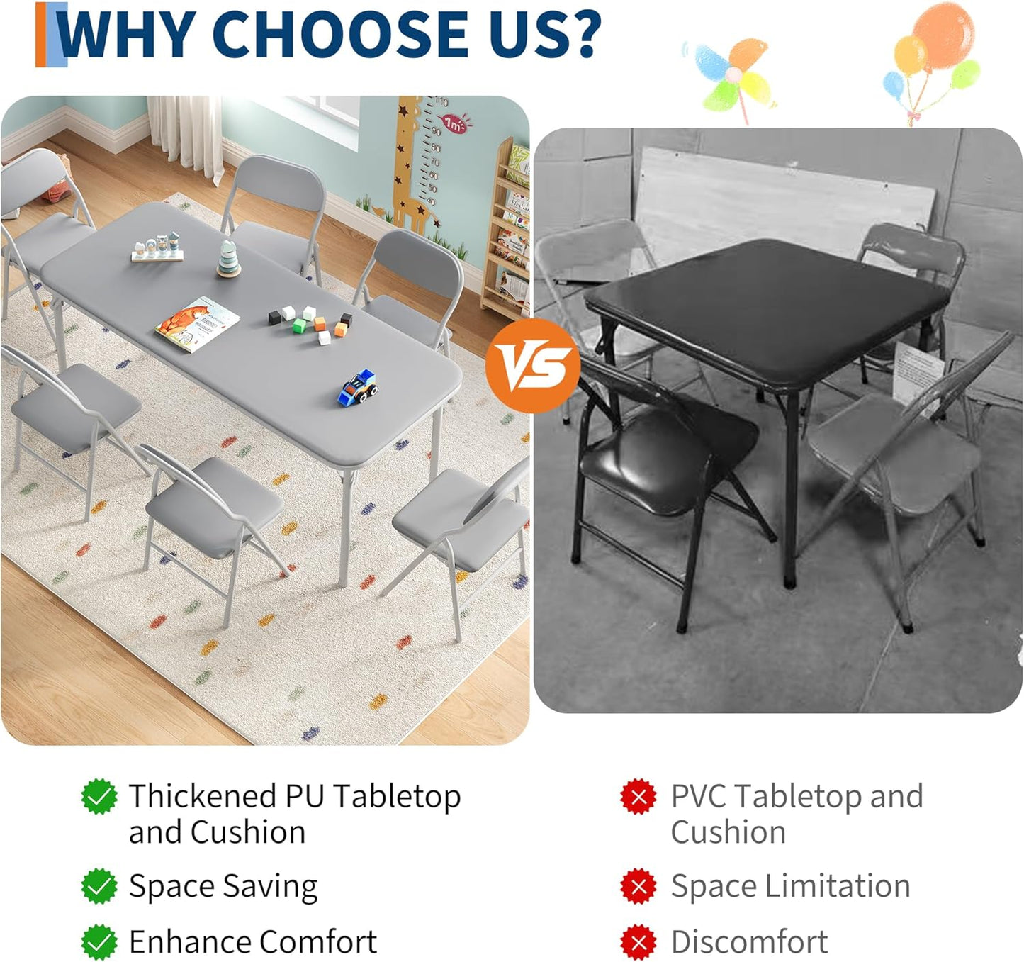 GarveeHome 7-Piece Kids Folding Table and Chairs Set, Toddlers Children's Activity Table and Chairs Set for Dining Room,Daycare,Classrooms