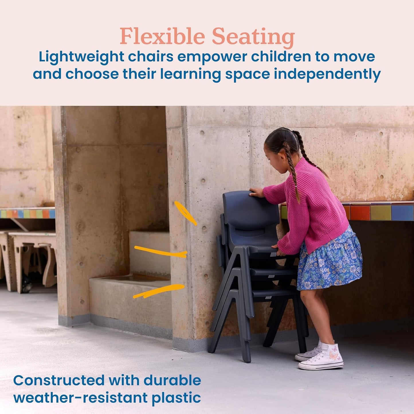 ECR4Kids 14in Plastic School Stack Chair, Children's Furniture, Grey, 4-Pack