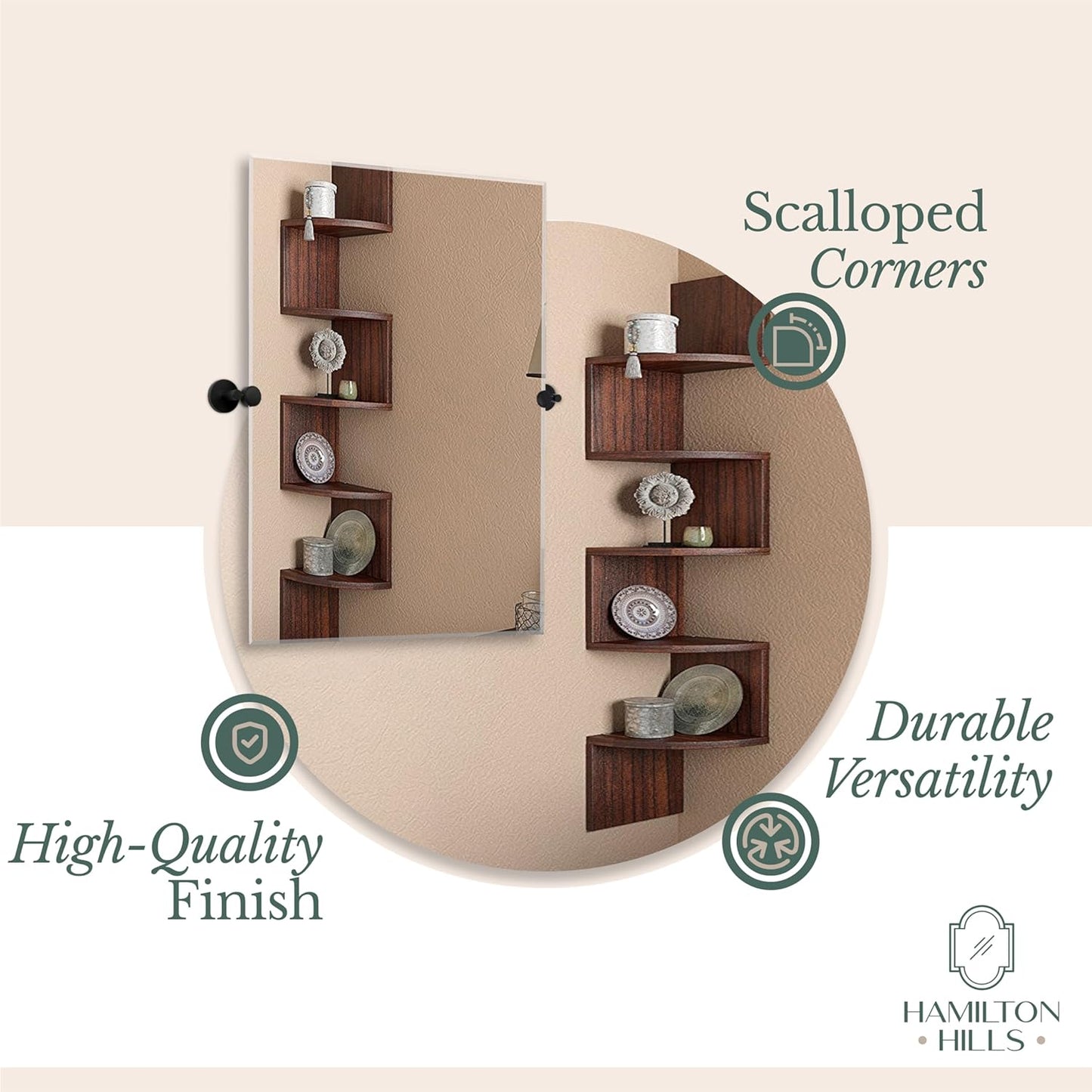 Hamilton Hills 30x40 inch Frameless Pivot Mirrors for Bathrooms with Oil Rubbed Bronze Rounded Wall Brackets - Rectangular Tilting and Farmhouse Wall-Mounted Vanity - Hangs Horizontally and Vertically