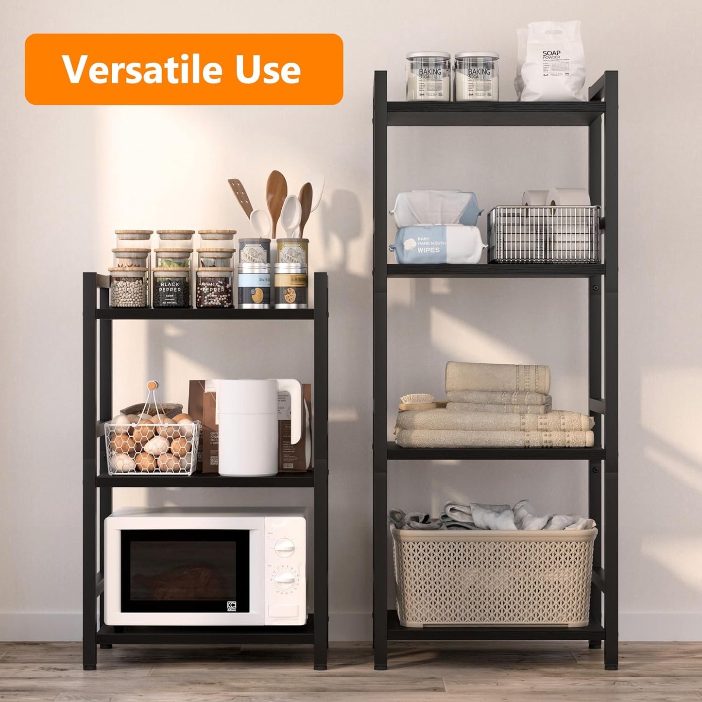 Book Shelf, 4 Tier Bookcase with Steel Frame, Stable Bookshelf Narrow Book Shelves Storage Organizer for Book CD Movie, Open Book Shelves for Living Room, Home Office, Study, Black