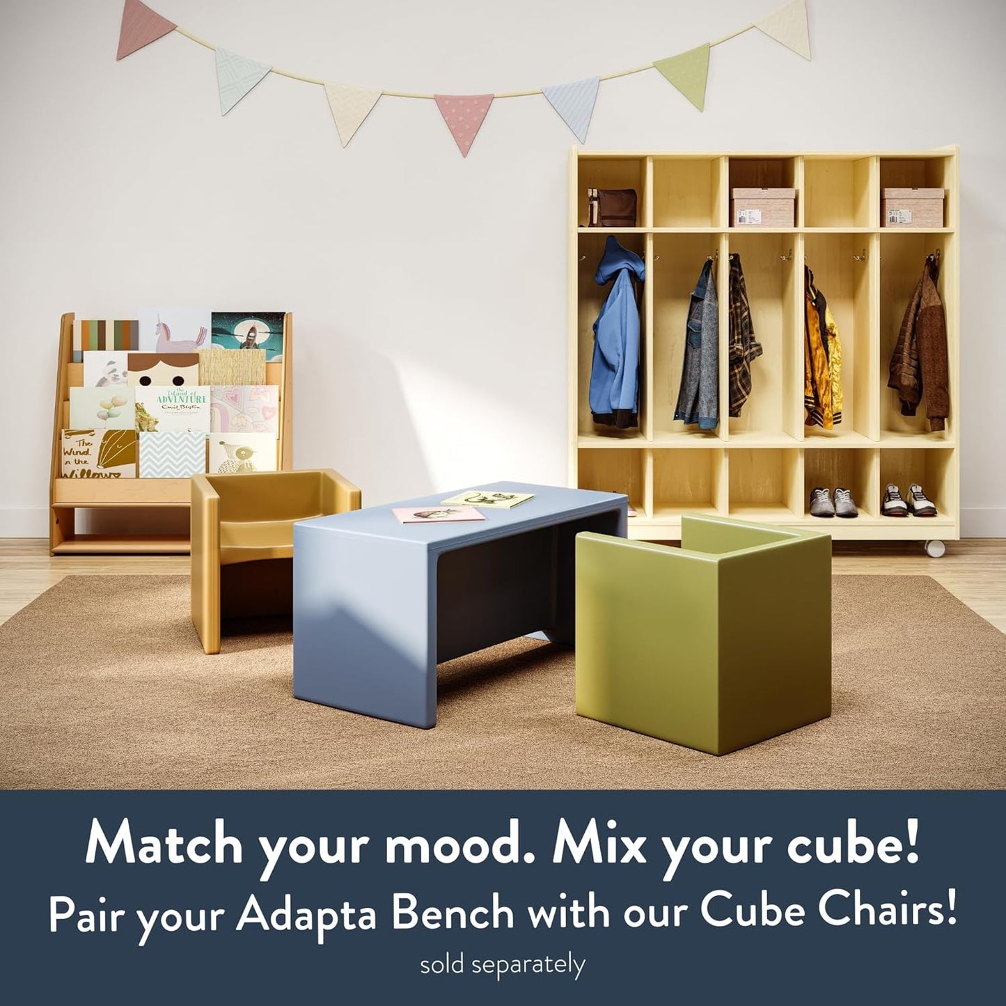 Children's Factory Adapta-Bench, CF910-029 Blue, Kids Flexible Seating, Classroom, Preschool and Daycare Furniture, Indoor or Outdoor Toddler Chairs