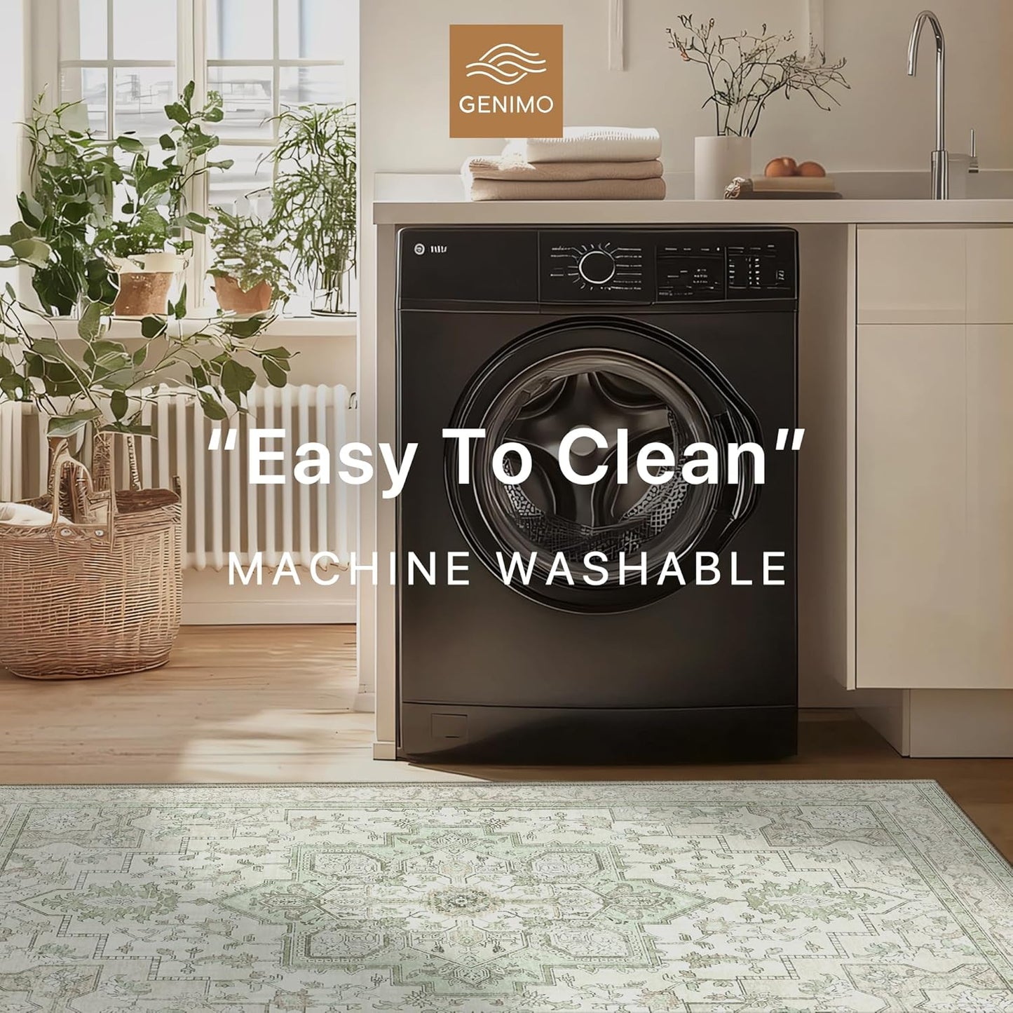 GENIMO 2'6''x12 Runner Rugs for Hallway, Machine Washable Non Slip Vintage Rugs, Low Pile Lightweight Soft Print Rug for Enrtyway, Corridor, Home Office, Kitchen, Oat Light