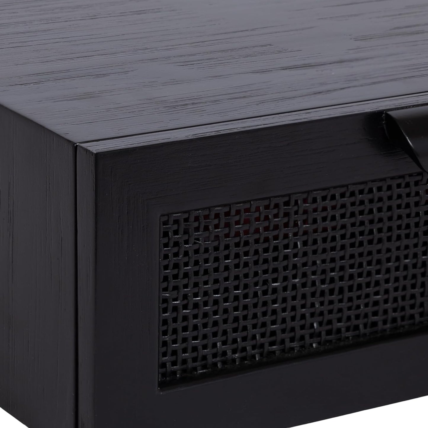 Kate and Laurel Ori Transitional Cane Rattan Floating Side Table with Pull-Out Storage Drawer, 18x13x6, Black