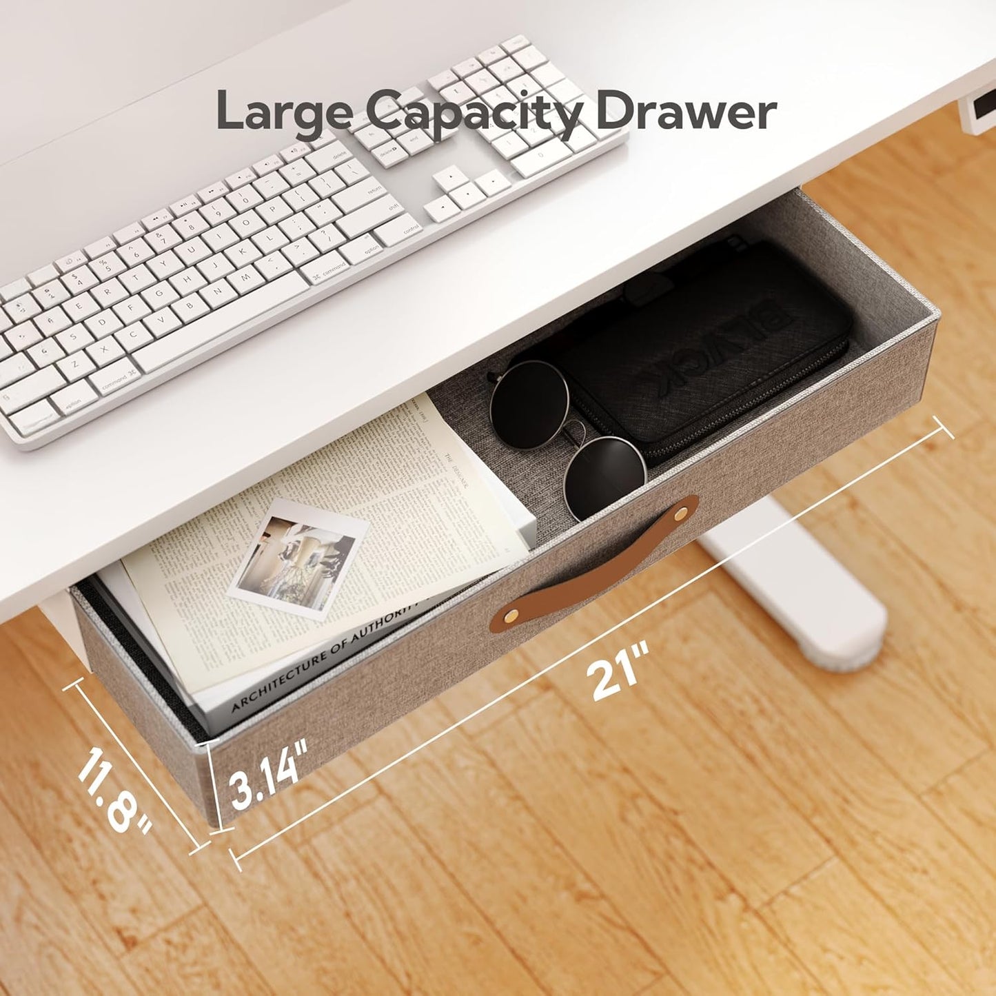 Seang Standing Desk with Drawer, 40" x 24" Height Adjustable Stand Up Desk, 3 Memory Height Settings with Cable Grommets & Storage Hooks, Ideal for Home & Office, White