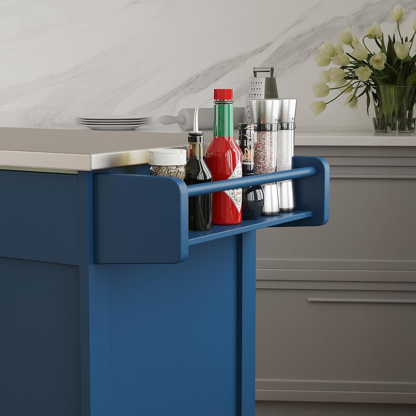 homestyles Mobile Kitchen Island Cart with Stainless Steel Top, Blue