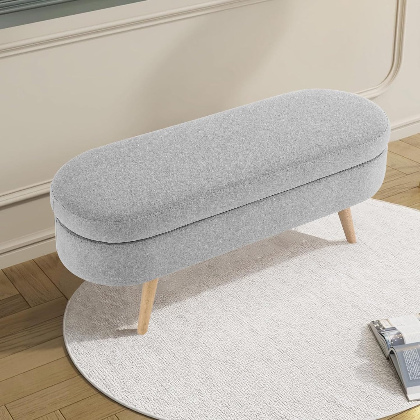 NicBex Ottoman Bench with Storage for Bedroom, 43.5" Upholstered End of Bed Bench with Rubber Wood Legs, Linen Storage Bench for Living Room or Entryway,