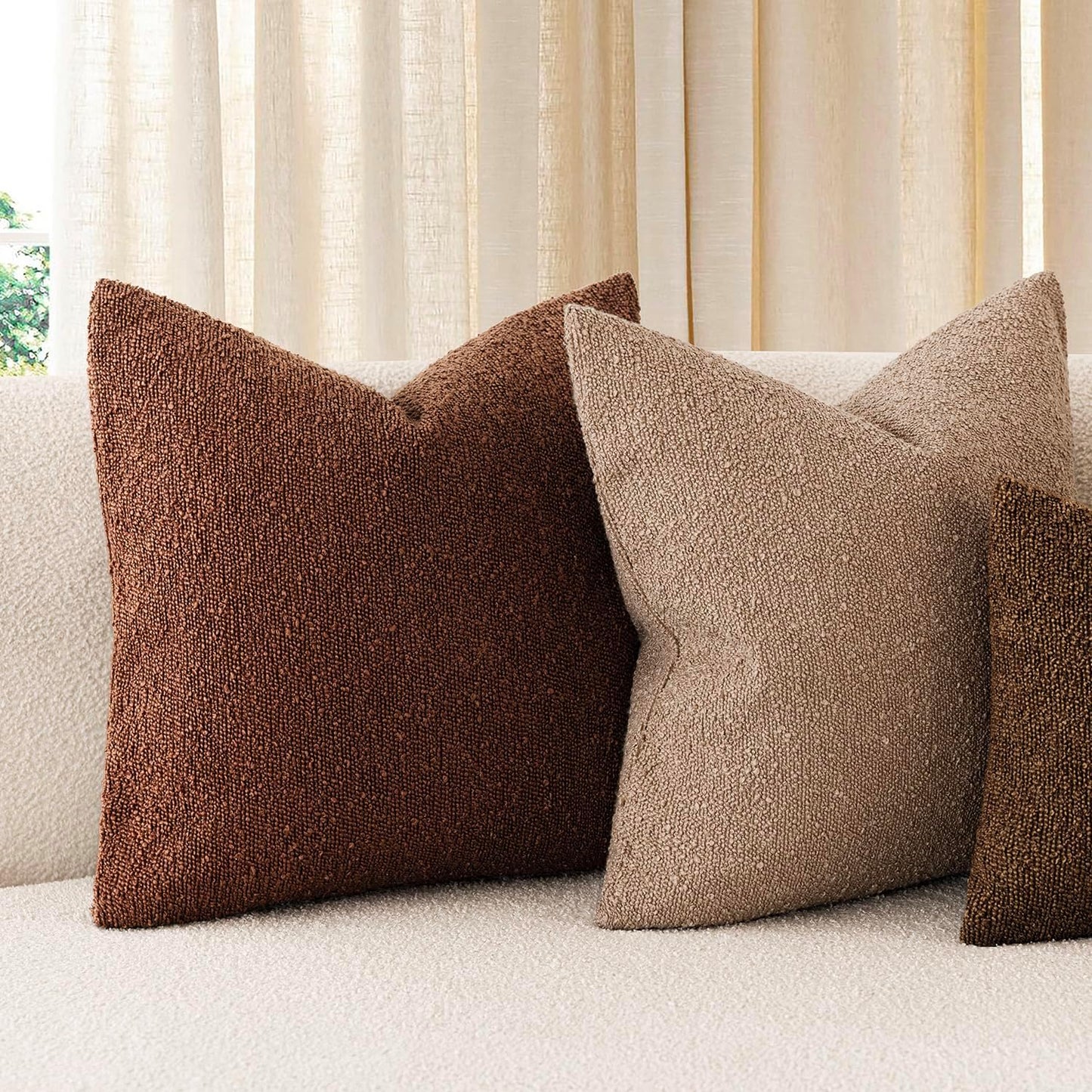 Foindtower Pack of 2 Textured Boucle Throw Pillow Covers Accent Solid Pillow Cases Cozy Soft Decorative Couch Cushion Case for Chair Sofa Bedroom Living Room Home Decor 18x18 Inch Red Taupe