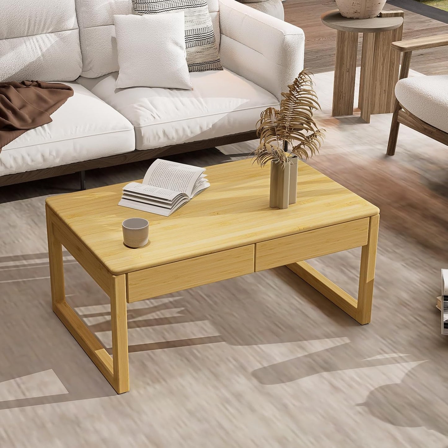 Japanese Floor Coffee Table,Bamboo Low Table,Japanese Tea Table for Sitting Tatami Meditation Living Room Home Office(Wood Color)