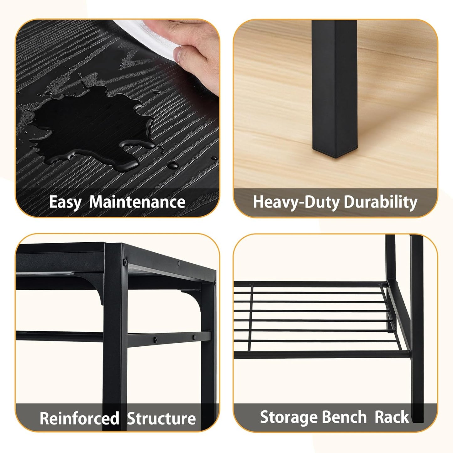 VECELO Kitchen Dining Room Table with 2 Chairs & Bench, Compact Space-Saving Design, Easy Assembly Steel Frame, Perfect for Small Apartments & Breakfast Nooks,Industrial