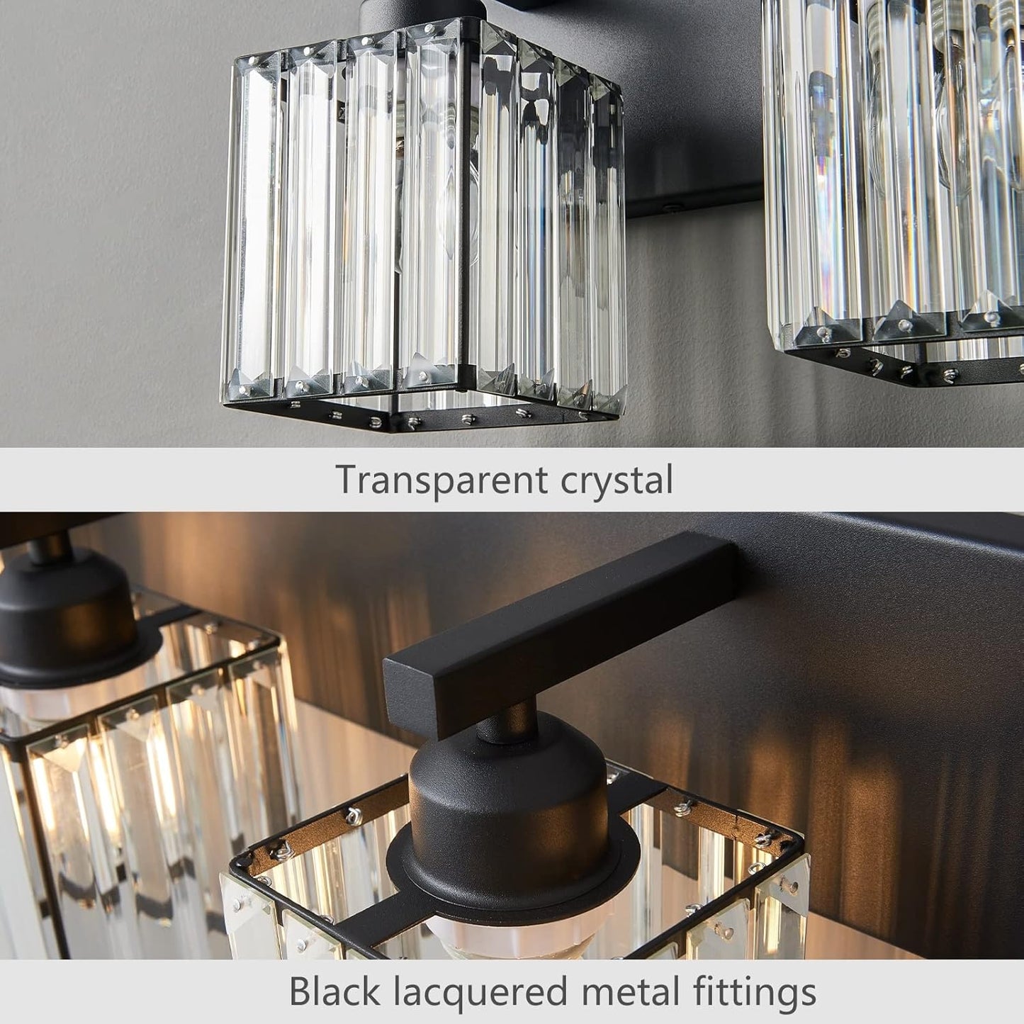 Modern Bathroom Vanity Light 2-Lights Black Crystal Bathroom Wall Light Vanity Light Fixtures,12.59-inch Modern Minimalist Design