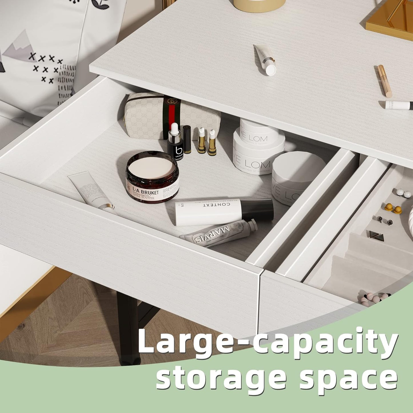 CAIYUN 40Inch Computer Desk with 2 Wooden Drawers, Small Desks for Home Office with Storage,Vanity Desk for Bedroom, Gaming Desk for Small Spaces, Simple Kids Study Writing Desk Table (White, Wooden)