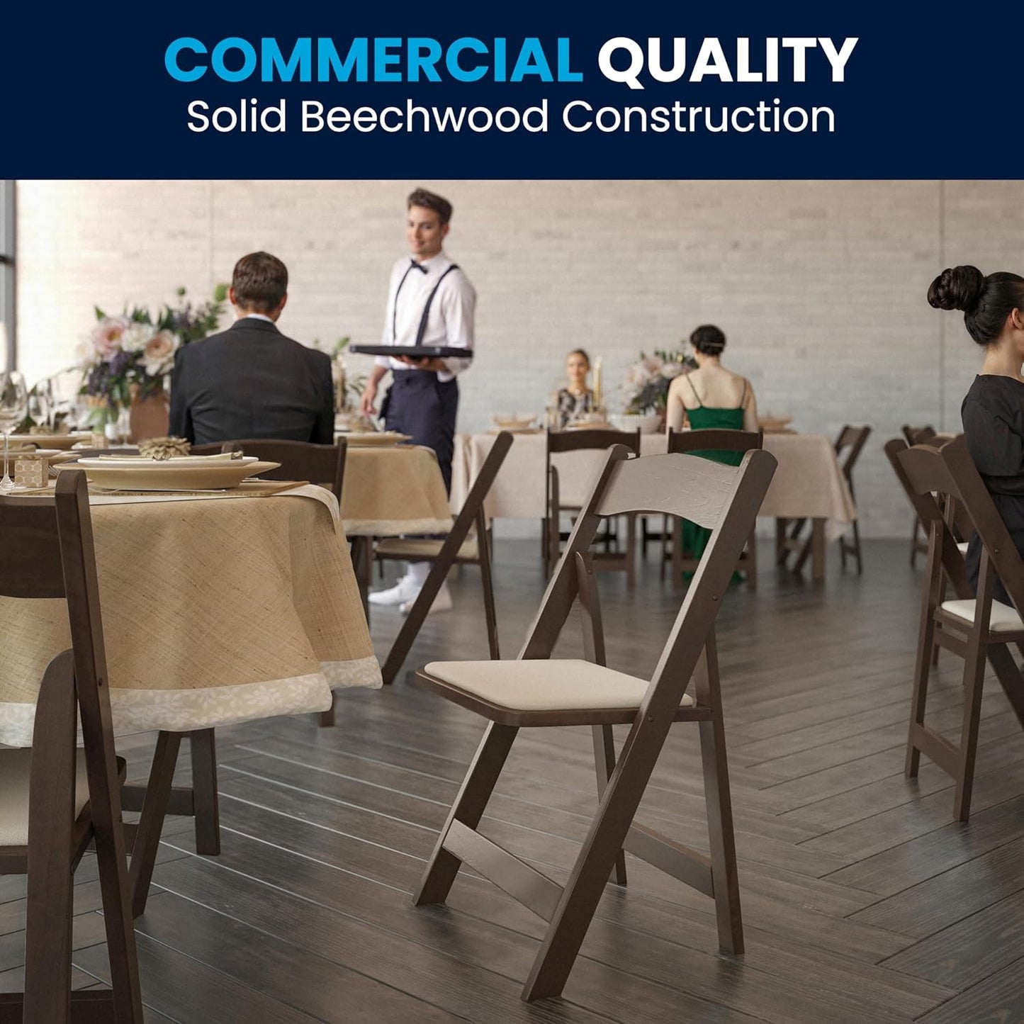 Flash Furniture 2 Pack HERCULES Series Fruitwood Wood Folding Chair with Vinyl Padded Seat