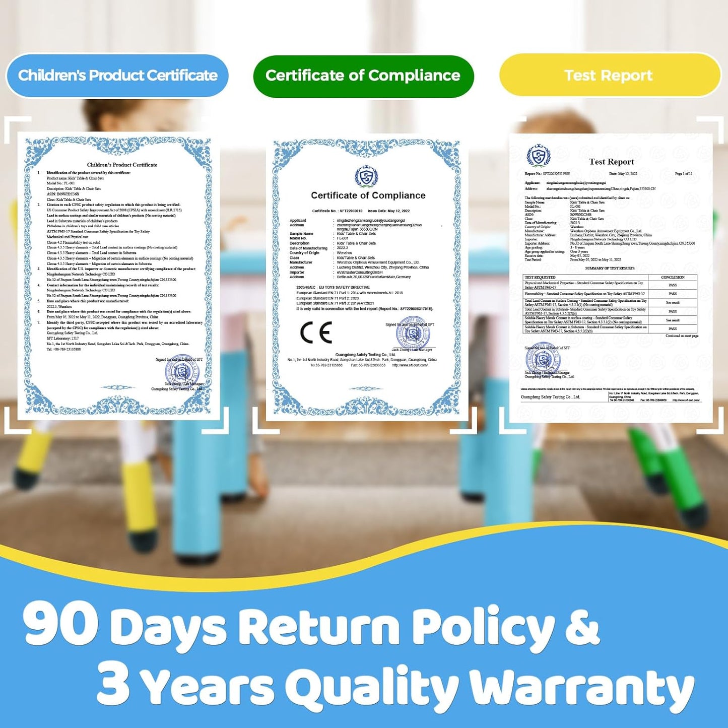 FUNLIO Kids Table and 2 Chairs Set, Height Adjustable Toddler Table and Chair Set for Ages 3-8, Easy to Wipe Arts & Crafts Table, for Classrooms/Daycares/Homes, CPC & CE Approved, Multi-Color