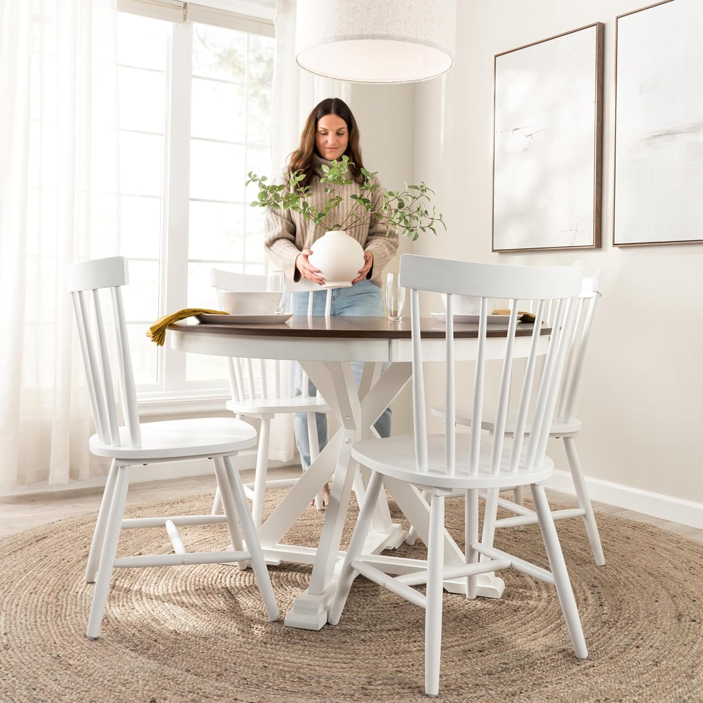 Bush Furniture Round Dining Table, 45 inch Trestle Design, Modern Transitional, West End Collection, Dark Brown and White