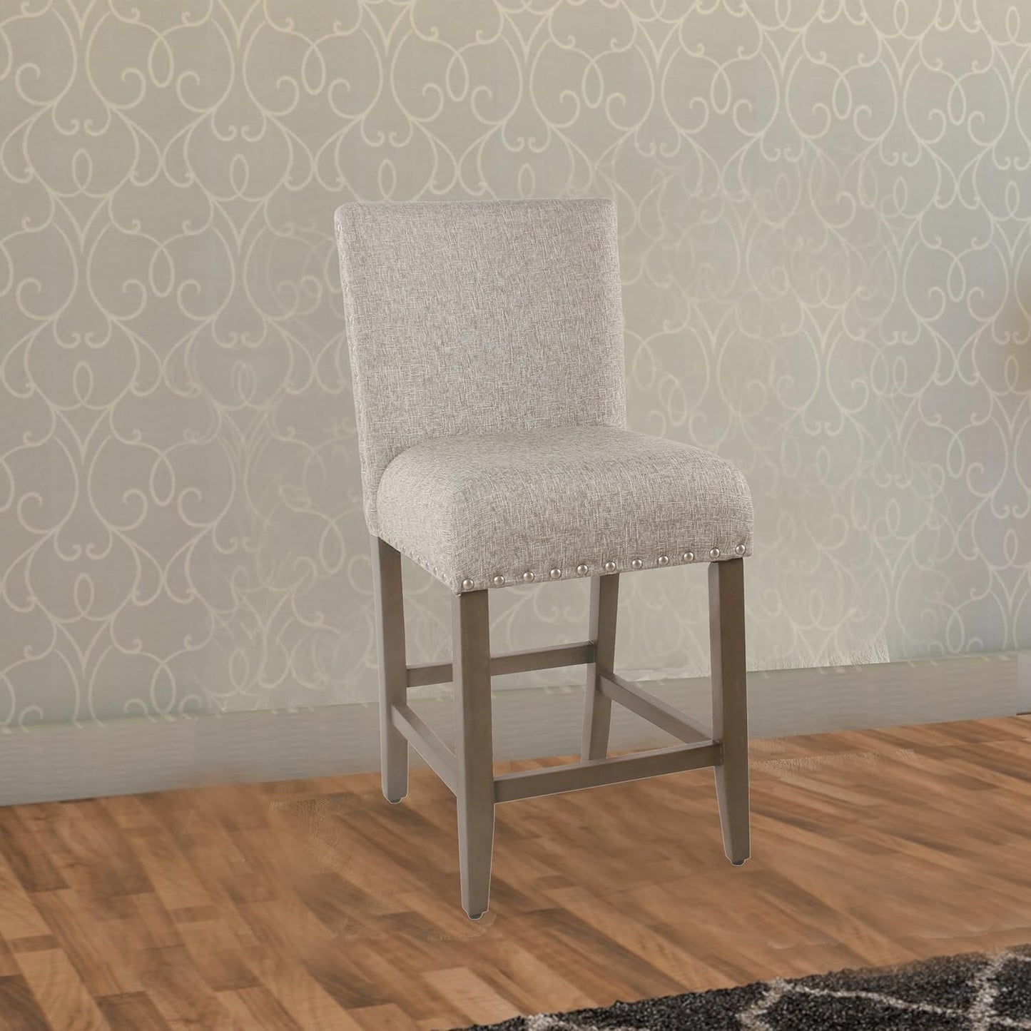 Homepop Home Decor | Backless Nailhead Trim Counter Height Bar Stools | 24 Inch Bar Stools | Decorative Home Furniture (Sterling Gray)