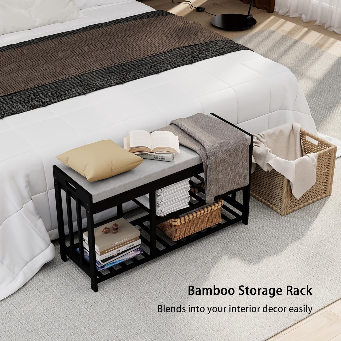 3-Tier Bamboo Shoe Rack Bench, Shoe Storage Organizer Bench, Entryway Benchs, Shoes Rack for Front Door Entrance, Entryway Bathroom Bedroom