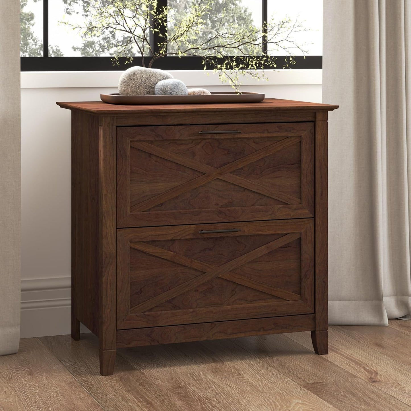 Bush Furniture Key West 2 Drawer Lateral File Cabinet in Bing Cherry