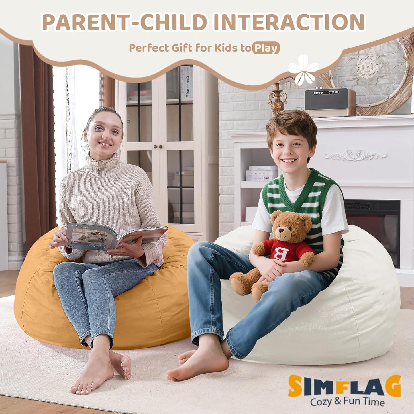 2FT Bean Bag Chair, Comfy Bean Bag Chairs with Memory Foam Filled, Fluffy Beanbag Sofa with Dutch Velvet Cover, Teardrop BeanBag Chairs for Living Room, Playroom - Beige