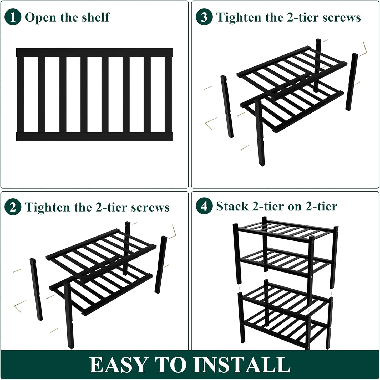 Smiry Shoe Rack, 4 Tier Small Bamboo Shoe Organizer, Stackable Free Standing Wooden Shoe Storage Shelf for Closet, Entryway, Front Door Entrance, Black