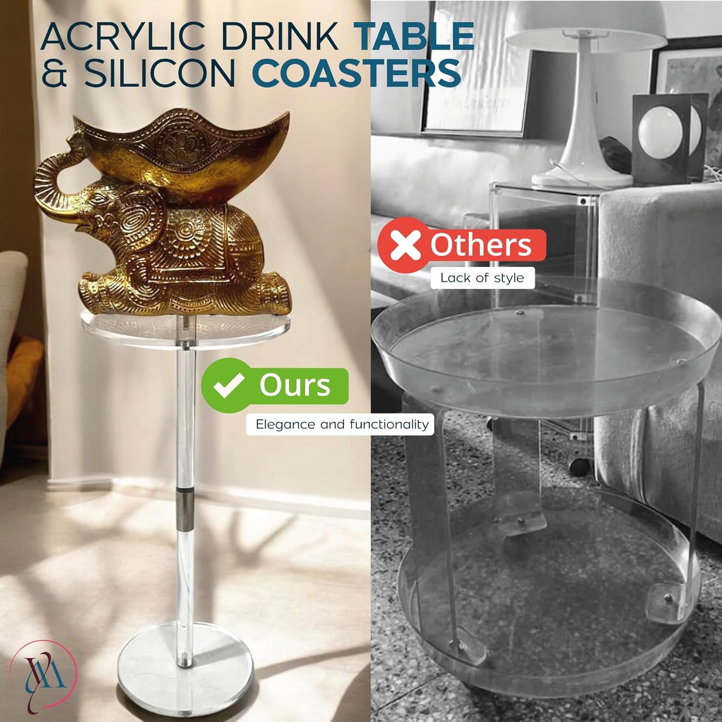 Clear Acrylic End Table – 10" W x 21.3" H Small Drink Stand – Modern Side Table for Living Room or Bedroom – Solaround Style – Minimalist Accent Furniture – Glass Look Nightstand