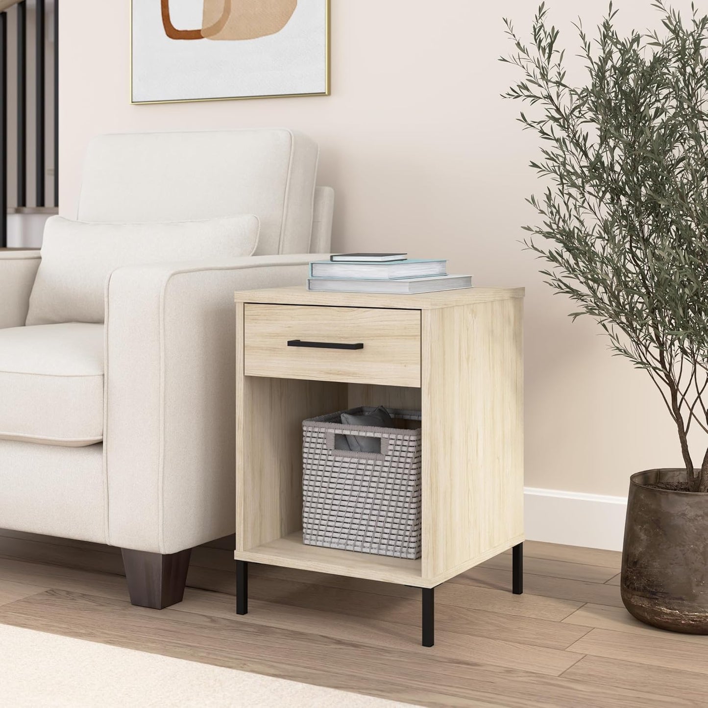 Bush Furniture Essence Small End Table with Drawer | Shelves, Home Organization, and Storage for Living Room, Bedroom, or Entryway