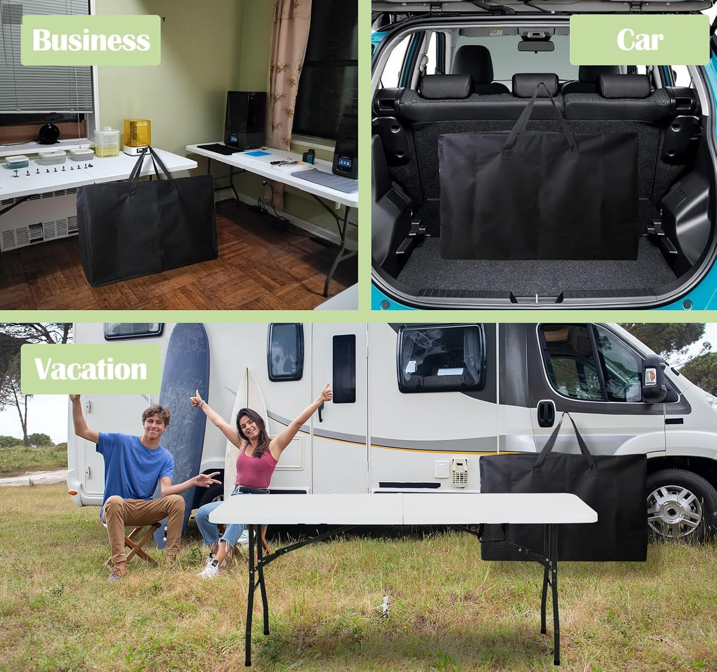 Folding Table Storage Bag, 25" D X 25" W X4.5 H Waterproof Heavy Duty Carrying Bag for 4ft Folding Tables, Picnic/Camp Tables Cover with Durable Zipper & Shoulder Strap, Black