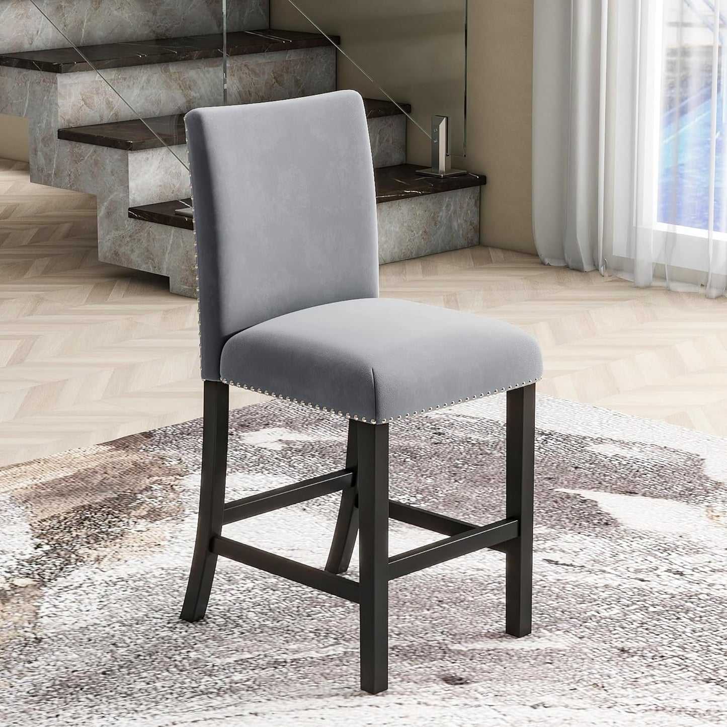 Ball & Cast 5 Piece Dining Table Set with 4 Velvet-Upholstered Chairs,Living Room Furniture W/ 35" Rectangle Faux Marble Top Table,for Restaurant,Home Bistro,Grey