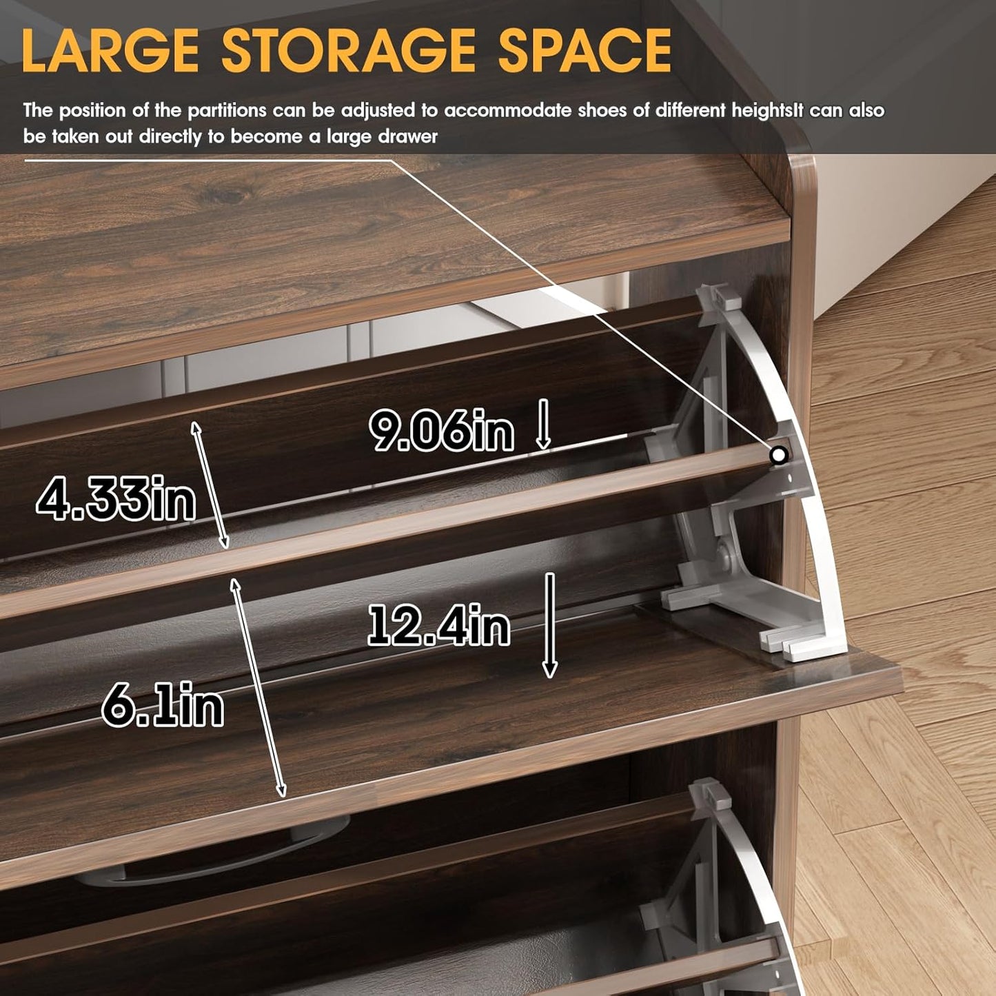 Maupvit Shoe Storage Cabinet with 3 Flip Drawers, Freestanding Organizer with Metal Legs for Entryway, Narrow Shoe Rack Cabinet, Dark Walnut