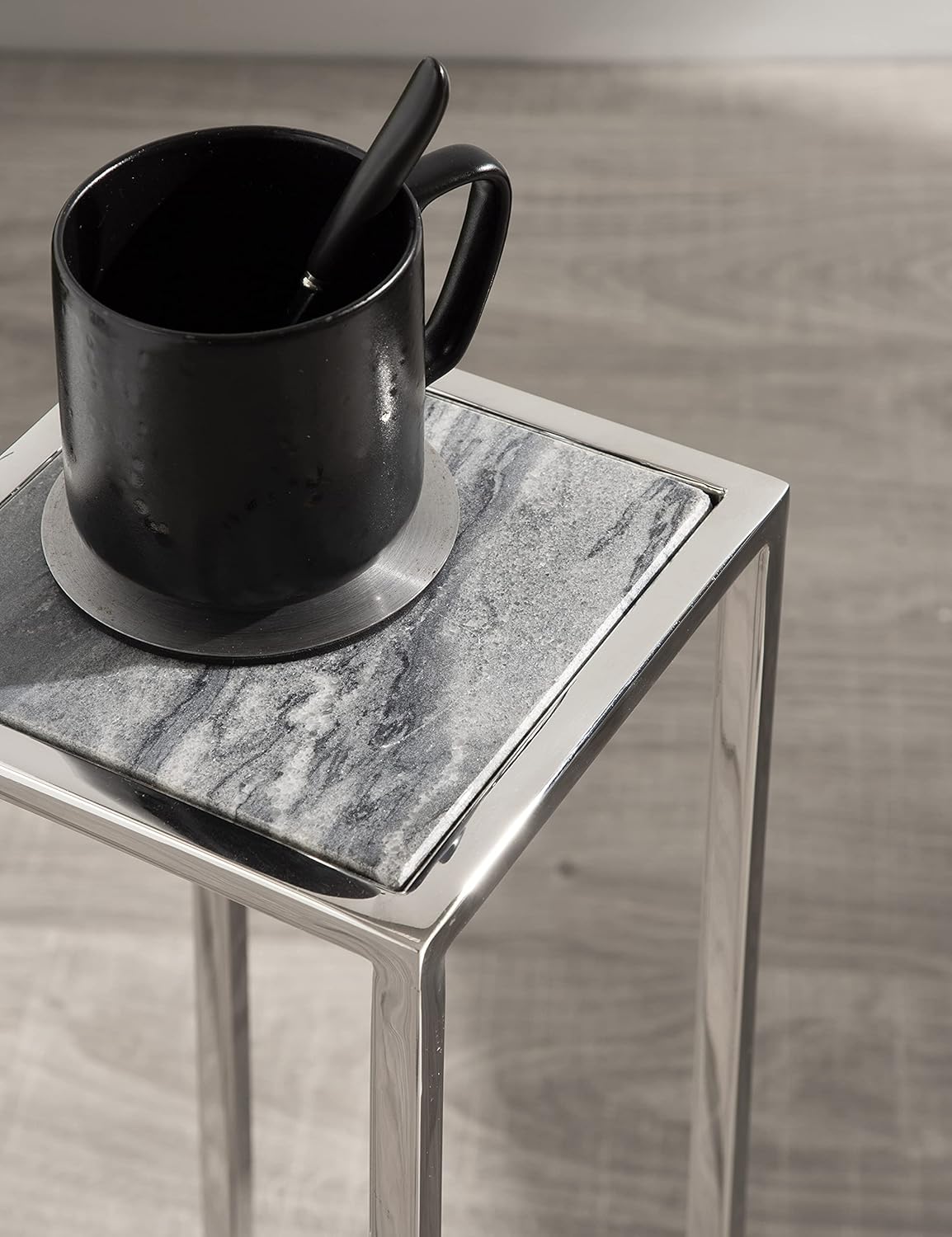 Kate and Laurel Jaspur Modern Drink Table, Gray and Silver, Decorative Glam Marble Accent Table for Display and Storage