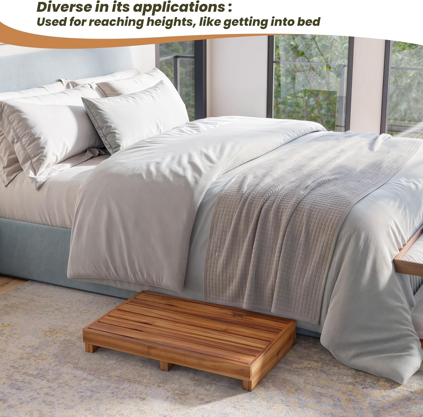 TINAMO 3.5" One Step Stool for Elderly, Acacia Wood High Riser Step Stool for Bed - 550 Lbs Wooden Mobility Stepping Stools for Adults, Kids/Bedside, Bathroom, Kitchen, Garden (Acacia, 3.5" Height)