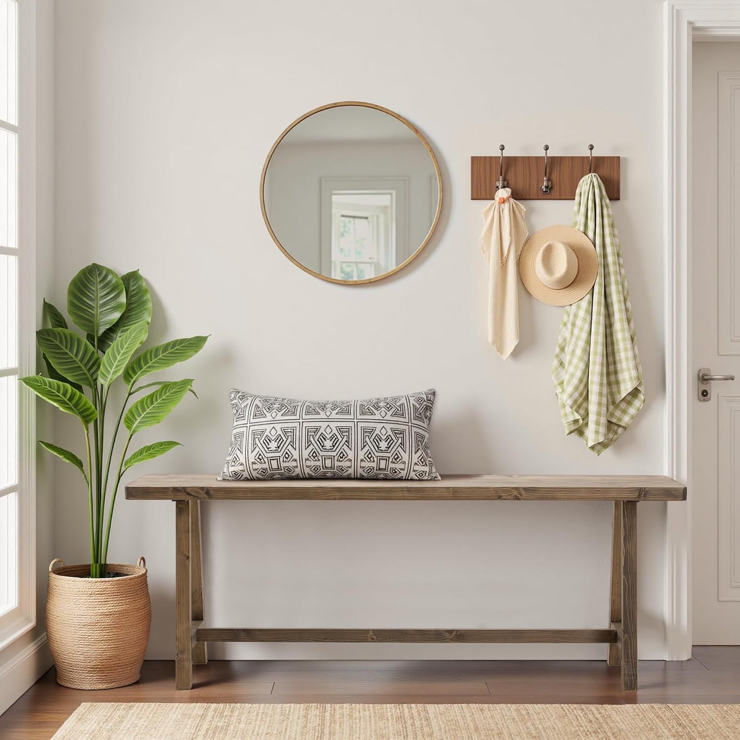 Warmiehomy Solid Wood Bench, 47.2” Rustic Farmhouse Entryway Bench for Living Room Dining Room Hallway Closet Room, Indoors & Outdoors Bench