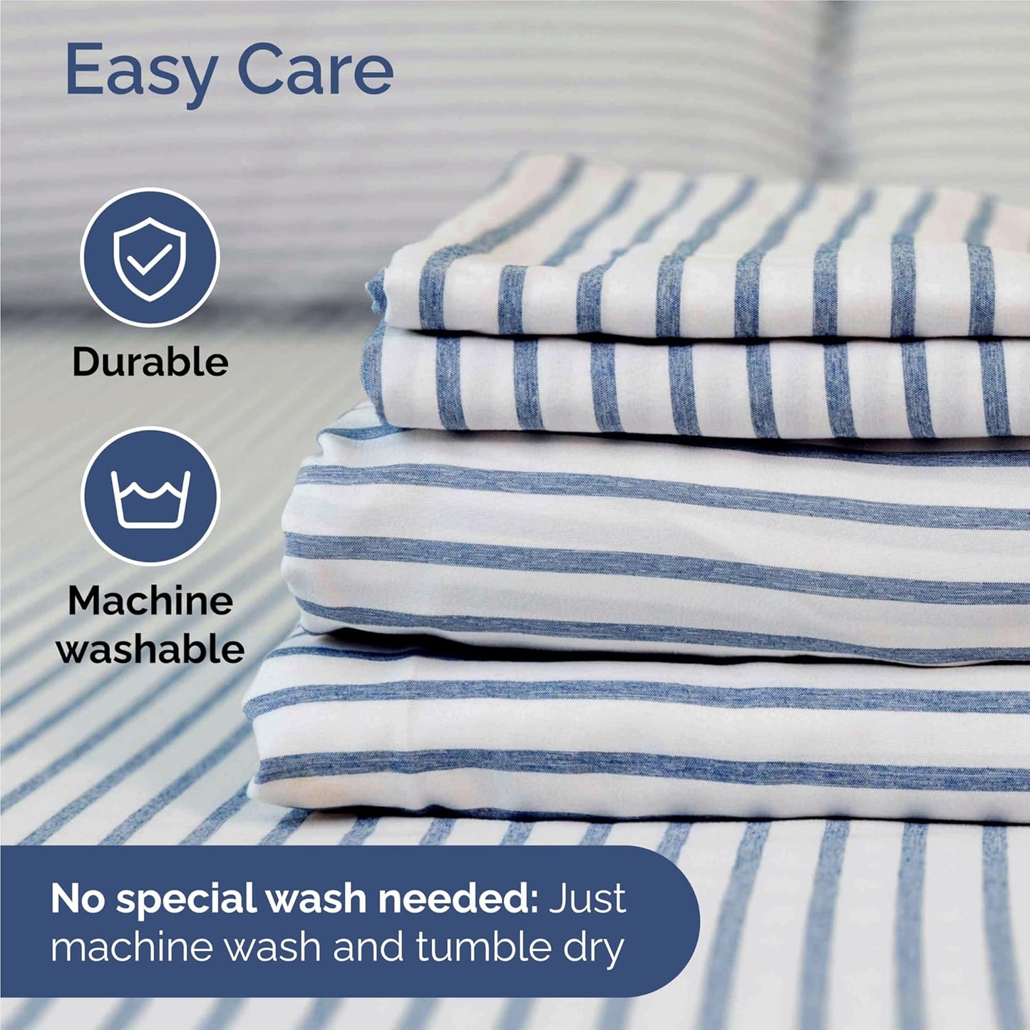 Split King Size 5 Piece Sheet Set - Comfy Breathable & Cooling Bed Sheets Set - Hotel Luxury Bedding for Women, Men, Kids, Teens, Boys & Girls - Deep Pockets & Wrinkle Free - Oeko-Tex - Blue Stripes 2