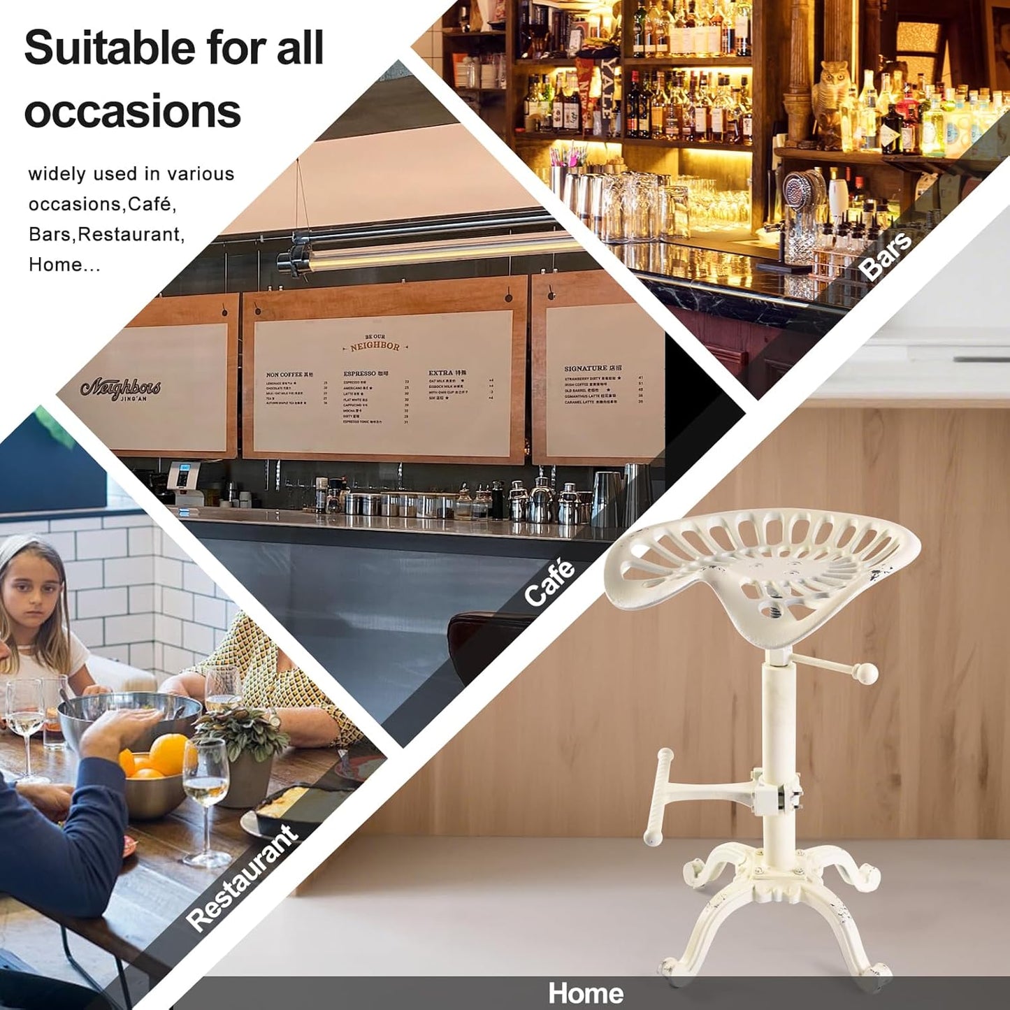 LOKKHAN Adjustable Rustic Industrial Bar Stool - Cast Iron Tractor Seat Swivel Stool - Farmhouse Metal Breakfast Bar Stool - Counter Height 19.7" to 26.8" - Perfect for Kitchen, Dining, and Pub Use