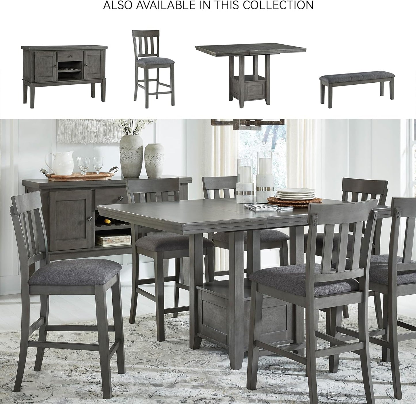 Signature Design by Ashley Hallanden Modern Farmhouse 25.75" Counter Height Upholstered Barstool, Set of 2, Dark Gray