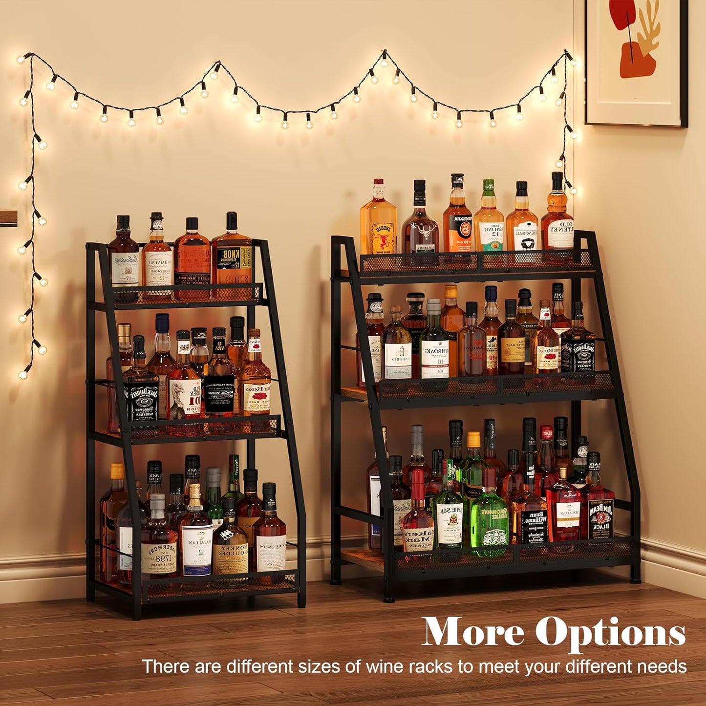 3-Tier Expanded Liquor Stand, Trapezoid Wine Rack Freestanding Floor, Large-Capacity Bar Stand for Liquor Whiskey Wine Storage, Vintage Liquor Cabinet Bar for Home(Patent Pending)